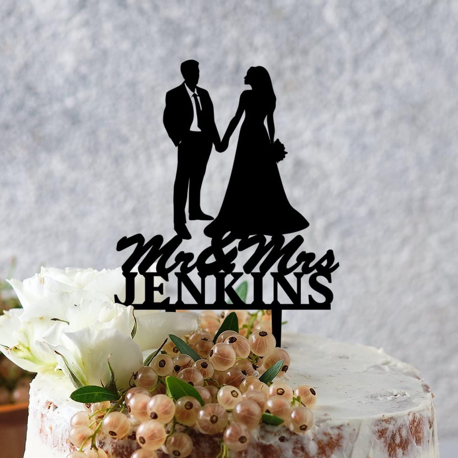 ArogGeld Mr And Mrs Wedding Cake Topper Bride And Groom Personalized Cake Toppers Bride And Groom Holding Hands Rustic Wedding Cake Topper Initials Wedding Cake Topper With Date Acrylic Black Cake Topper