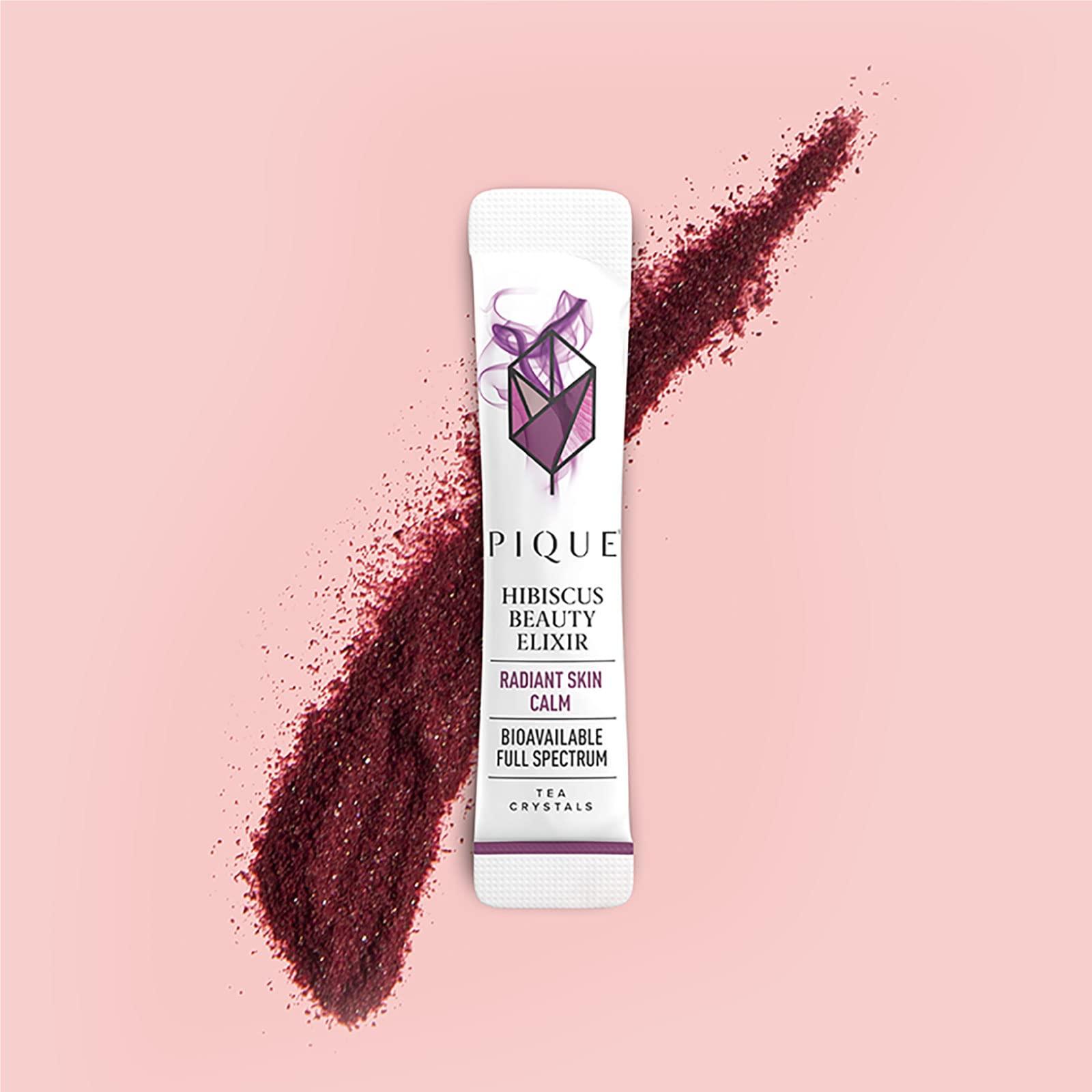 PIQUE Pique Organic Hibiscus Tea Crystals - Powerful Antioxidants and Caffeine-Free Herbal Tea, Real Egyptian Flower for Glowing Skin - 14 Single Serve Sticks (Pack of 1)