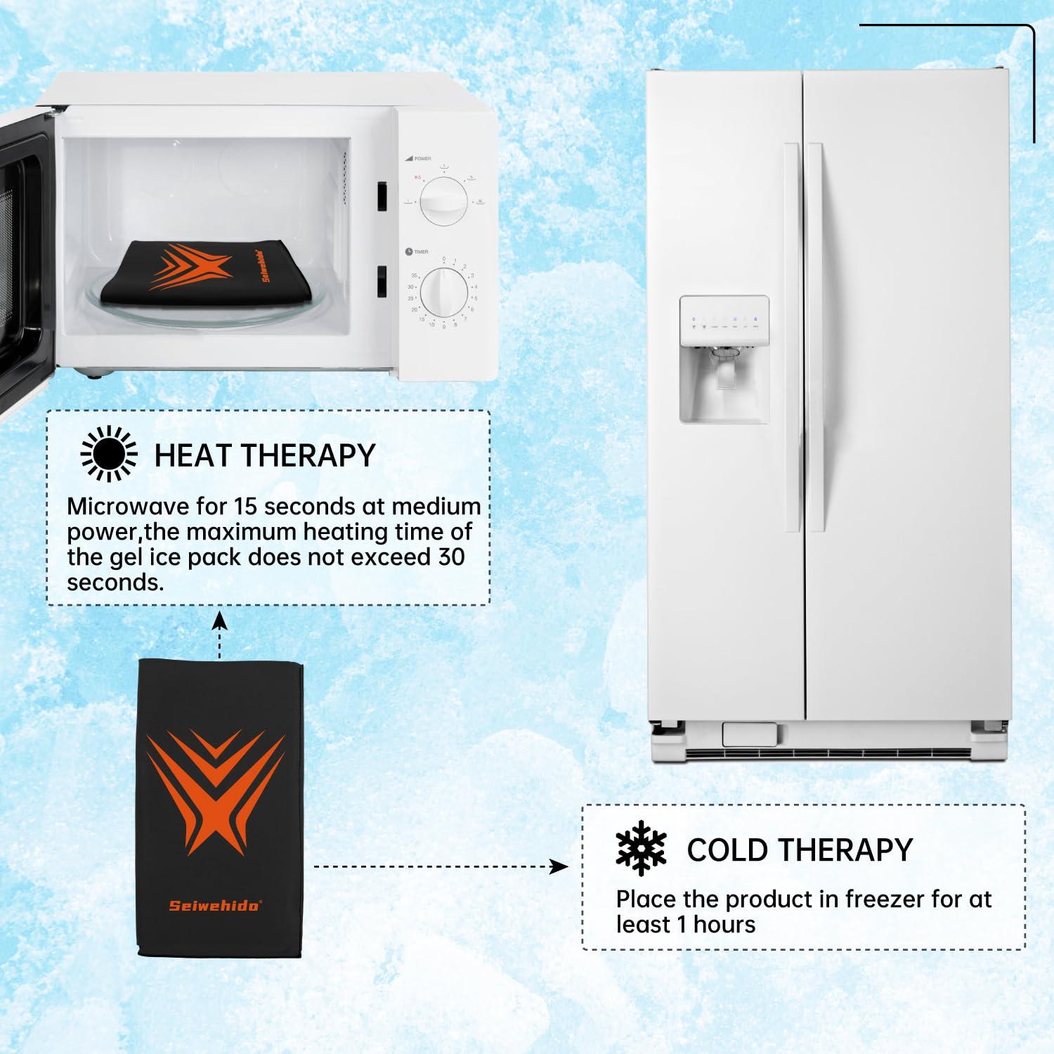 SEIWEHIDO Extended Knees Ice Pack for Injuries Freeze Compression Sleeve Reusable Soft Gel Ice Wrap for Leg Swelling, Knee Replacement Surgery, Cold Compress Therapy for Arthritis, Meniscus Tear and ACL