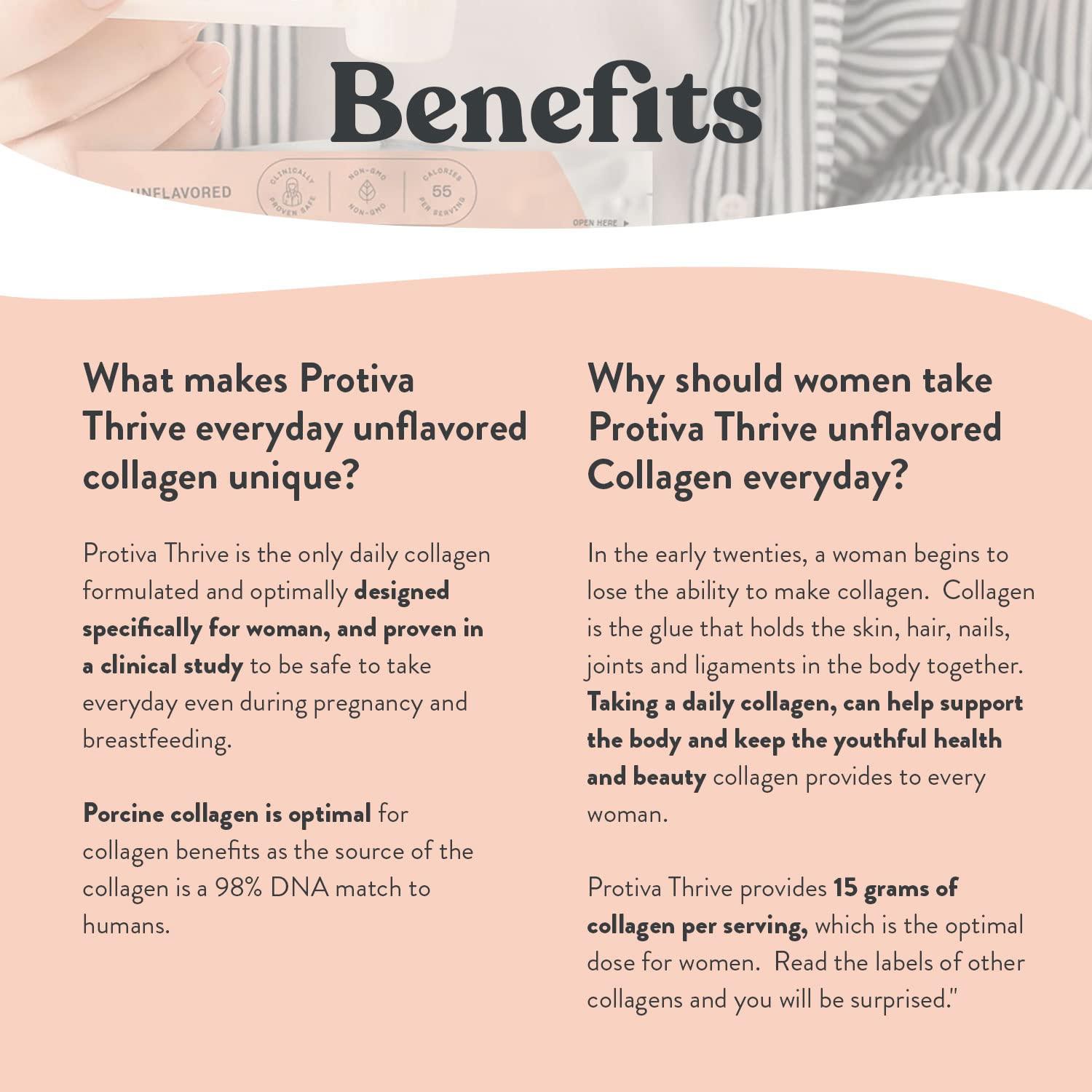 PROTIVA PROTIVA Thrive Collagen Powder for Women - 16 oz (450 g) Unflavored Everyday Collagen Peptide Powder Clinically Proven Safe for Pregnancy and Breastfeeding, May Help Reduce Stretch Marks