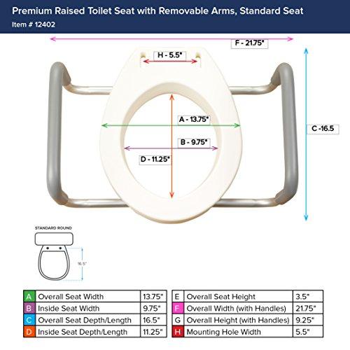 Drive Medical Drive Medical 12402 Premium Raised Toilet Seat with Removable Metal Arms, Standard Seat, White