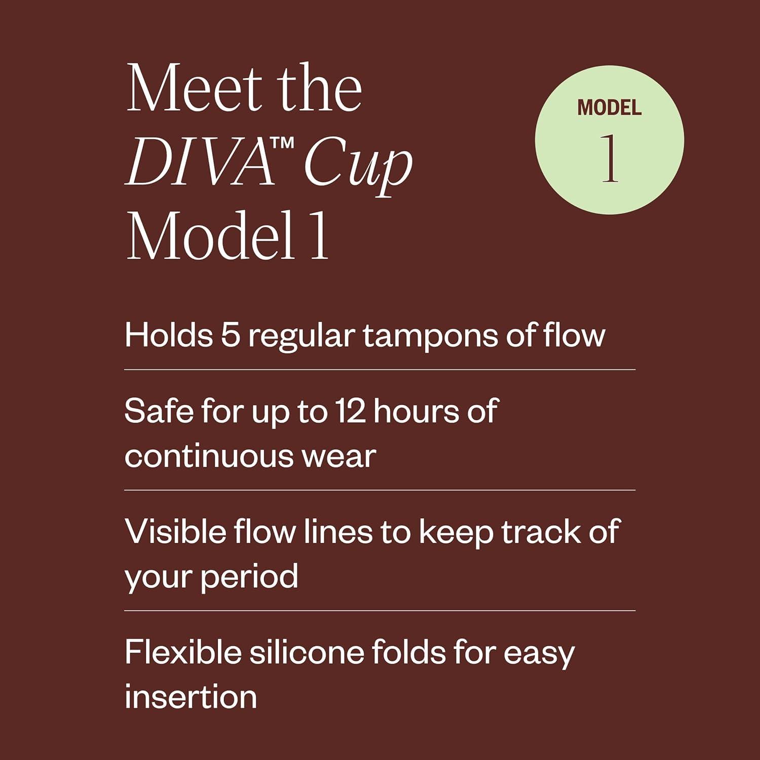 DivaCup DIVA Cup - Medical Grade Silicone Cup for Period Care - Reusable Menstrual Cup - Up to 12 Hours of Continuous Wear - Model 1 (For Medium to Heavy Flow)