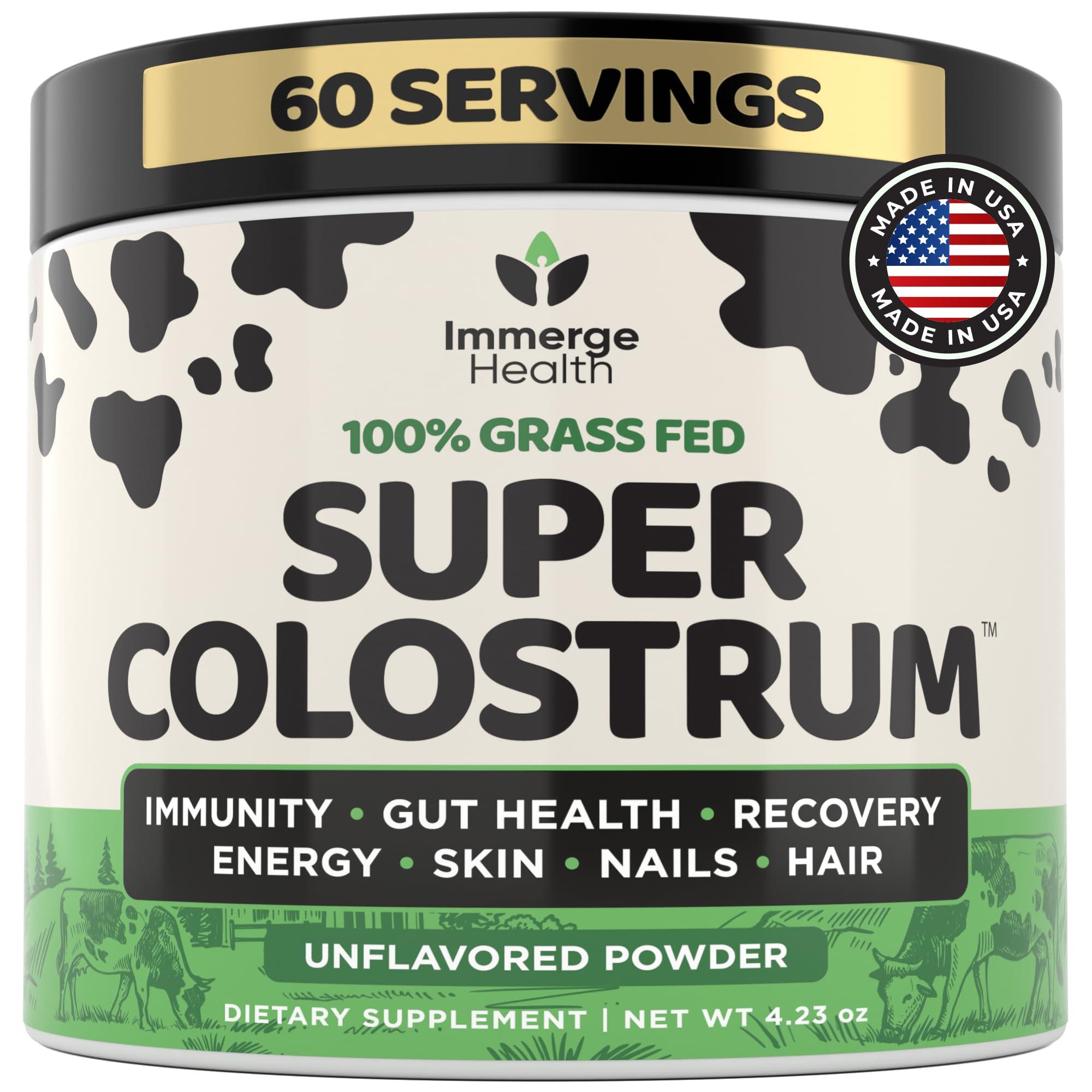 ImmergeHealth.com Super MOO Grass Fed Bovine Colostrum Powder for Bloating, Immune, Energy, Gut Health Hair, Skin and Nails Colostrum Supplement | 50% IgG Cow Colostrum for Humans | Superfood for Women, Men and Kids