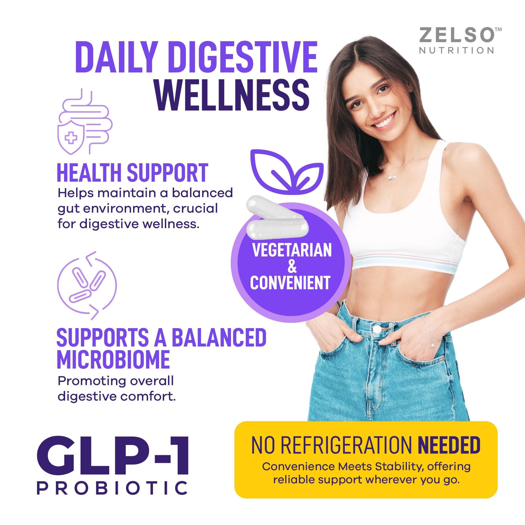 ZELSO GLP-1 Probiotic with Akkermansia Muciniphila - Curbs App & Promotes Feeling of Fullness - Gut Health Support with GLP 1 Live Probiotics, 500M CFU Multi-Strain Probiotic + Prebiotic GLP1 Naturally Plus