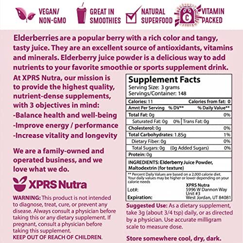 XPRS Nutra XPRS Nutra Elderberry Juice Powder - Elderberry Powder Organic Fruit Juice Mix - Powdered Elderberries Supplement Rich in Vitamins A and C (16 oz)