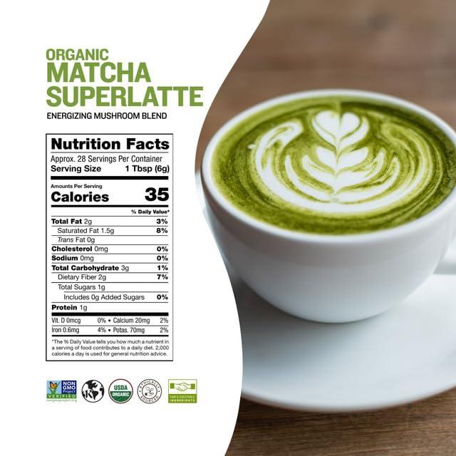 Sunfood Superfoods Sunfood Matcha Superlatte | Organic Matcha Latte - All Natural Superfoods + Adaptogens | 1 Pack, 6oz Bag | Healthy Coffee Substitute | Vegan, Non-GMO, Gluten-Free