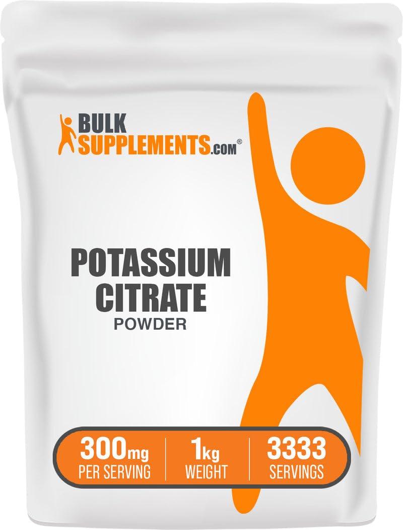 BULKSUPPLEMENTS.COM BulkSupplements.com Potassium Citrate Powder - Potassium Citrate Supplement, Potassium Powder, Potassium 99mg - Gluten Free, 300mg per Serving, 1kg (2.2 lbs) (Pack of 1)
