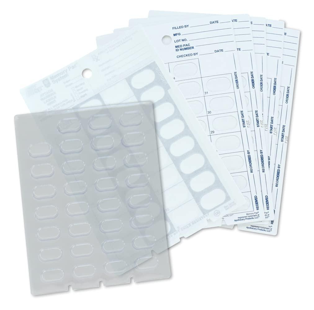 Apothecary Medication Blister Pack Refill Set Cold Seal - Includes Blister Trays & Cold-Seal Cards - Pill Blister Sizes Regular or Jumbo Blisters (Monthly - Standard 1/2" Deep - 100 Pack)