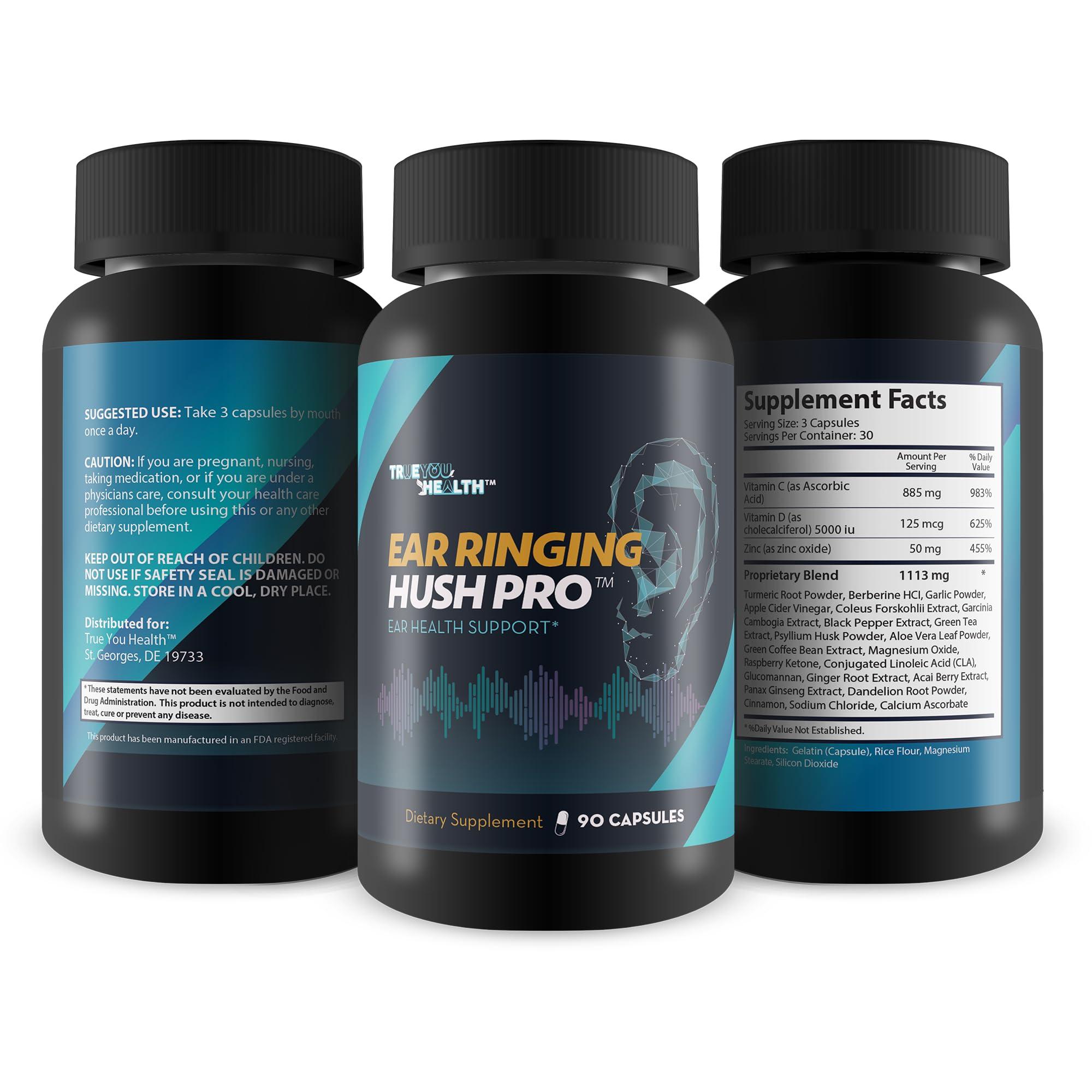 True You Health Ear Ringing Hush Pro - Tinnitus Relief for Ringing Ears - Hearing Support Supplement - Support Reduced Swelling & Improved Circulation for Ear Ringing Relief - Natural Formula Ear Ringing Pills