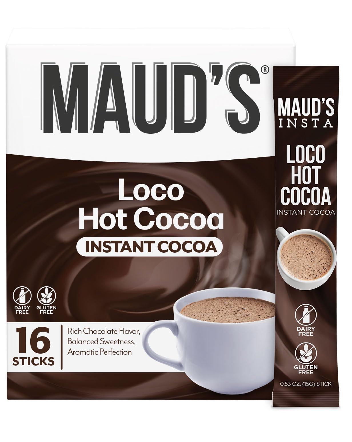MAUD\'S Maud\'s Dark Hot Chocolate Instant Packets, 16ct - Loco Hot Cocoa Mix - Gluten free & Dairy Free Instant Hot Chocolate - Solar Energy Produced, On the Go Hot Chocolate Packets