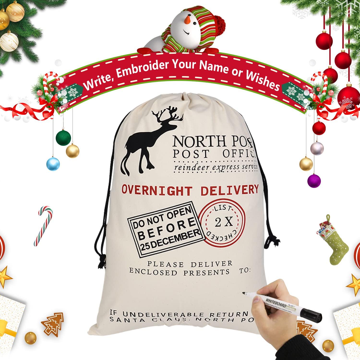 Inspireyee 6 Pack Large Christmas Bag Santa Sack Canvas Bag Christmas Gift Bags with Drawstrings Large Xmas Sack Cotton Canvas Stocking with Drawstrings Reusable Designs 19.5 X 27.5 Inch Xmas Present Bag (Pattern 10, Large 19.5 X 27.5)