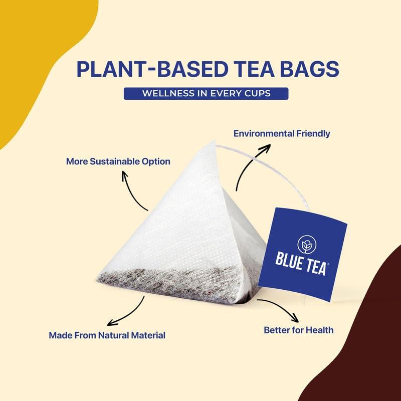 BLUE TEA BLUE TEA - Turmeric Tea - Pepper - 15 Count - Pyramid Plant Based Tea Bag | CURCUMIN RICH - HERBAL BLEND | Caffeine Free - Non-GMO - Vegan - Gluten Free - Herbal Tea - Earthy Flavor - Healthy | Tin Pack