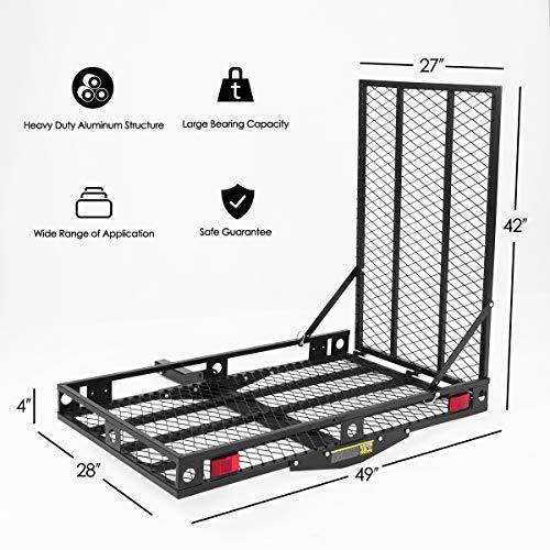 Nightcore Nightcore Foldable Wheelchair Carrier, Mobility Scooter Loading Ramp for 500 Lbs Capacity, Heavy Duty Strong Hitch Cargo with Ramp,Folded to 3 different positions, 49"X28"X4"