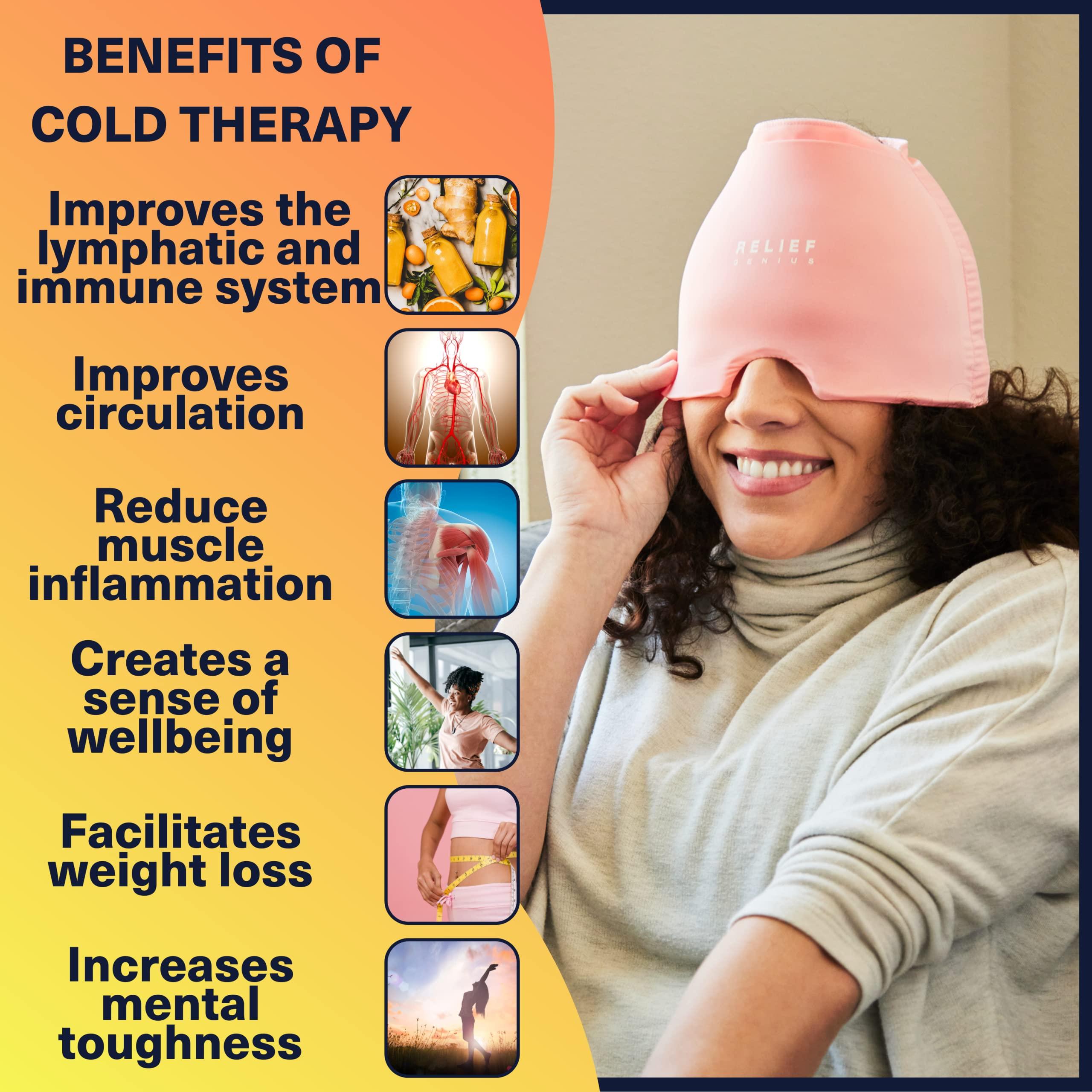 Relief Genius Relief Genius Migraine ice Head Cap - Headache Relief with Hot/Cold Gel Head Ice Pack with Face and Eye Headache Mask Compress (Pink)