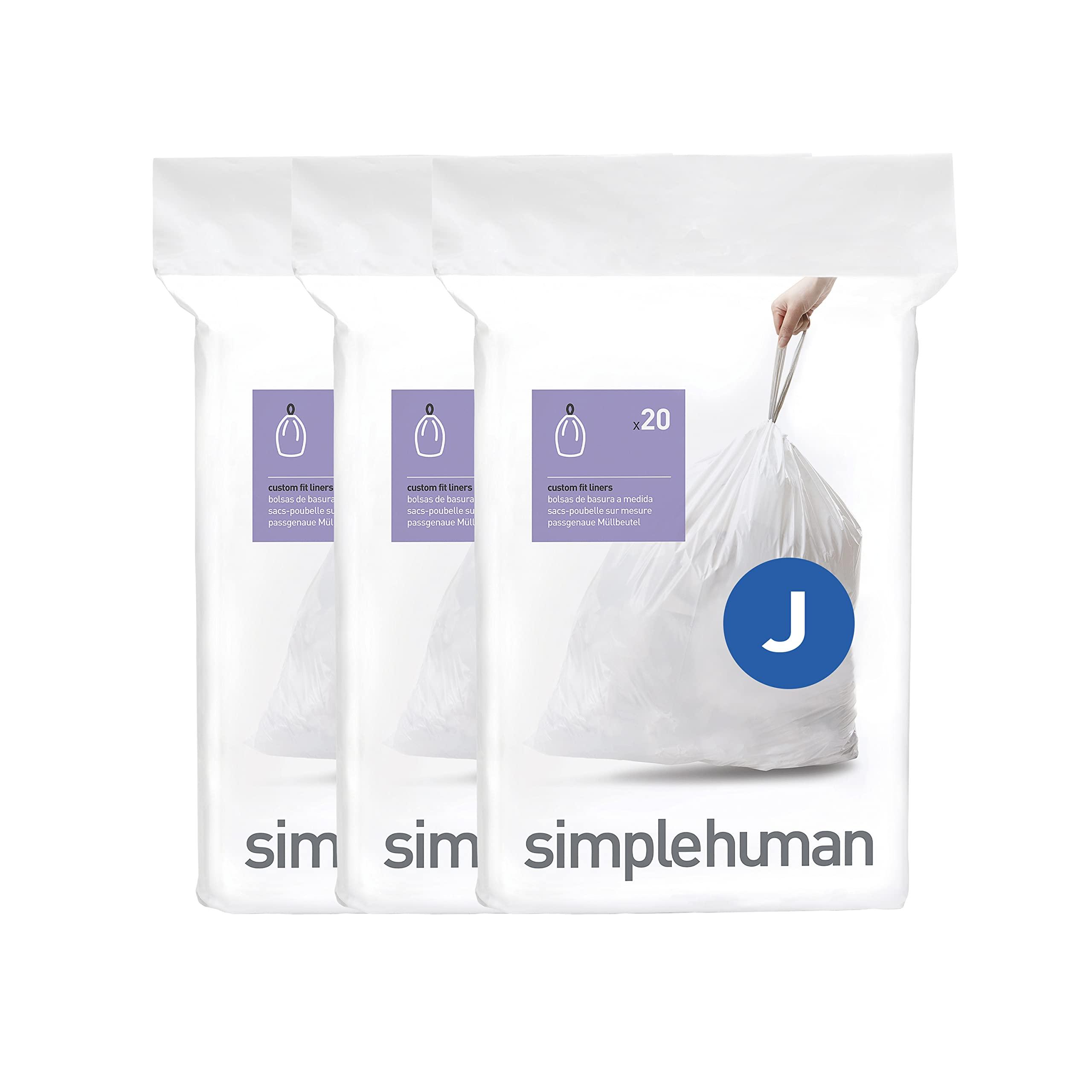 simplehuman simplehuman Code J 60 Count, Genuine Custom Fit Liners, Drawstring Trash Bags in Dispenser Packs, 30-45 Liter / 8-12 Gallon, White