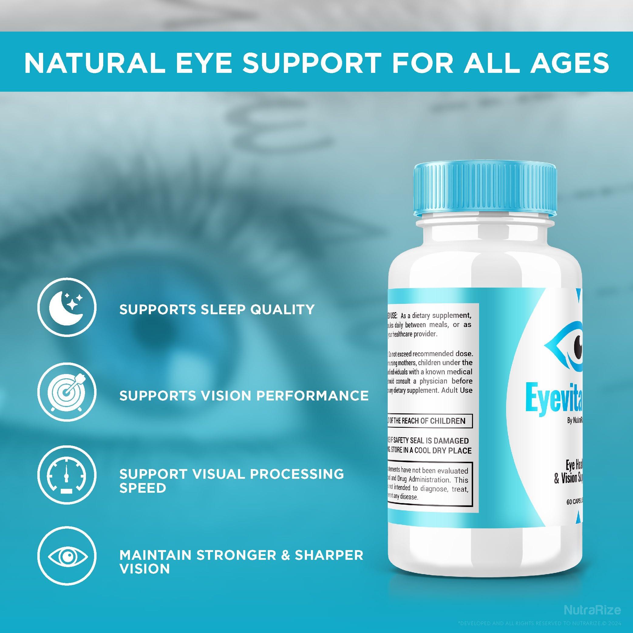 NutraRize (3 Pack) Eyevita Plus - Comprehensive Support for Your Eyesight, Eyevita Plus Advanced Eye Nutrition, Eye Vitamins, All Natural Eye Health Formula, Eye Vita Plus Multivitamin Reviews (180 Capsules)