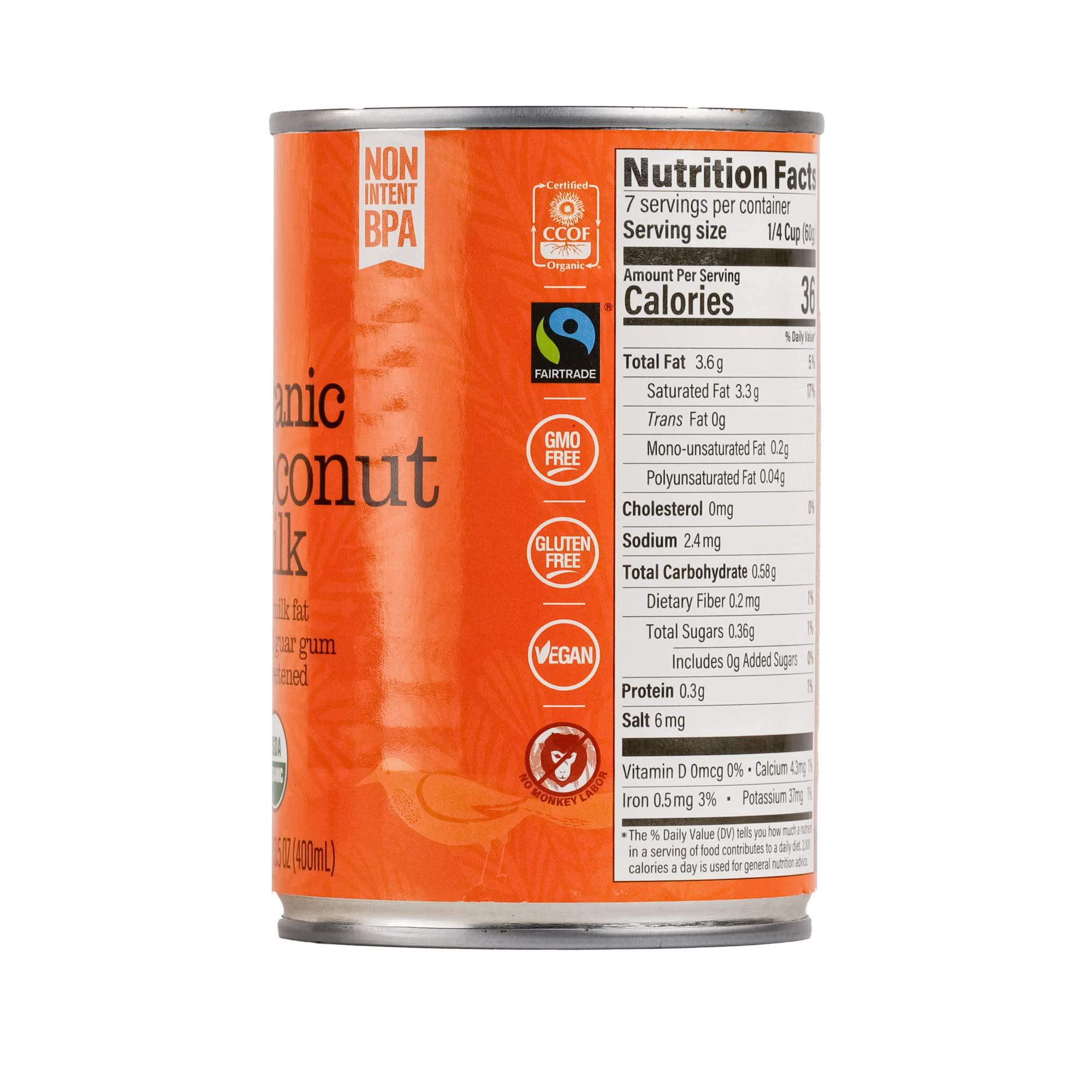 Natural Value Natural Value Coconut Milk, Organic, Lite 5-7% Milk Fat,13.5 oz (pack of 6) No added Guar Gum, Unsweetened, Gluten Free, Keto Friendly, Fairtrade, Vegan, Kosher, No Monkeys used in Harvesting