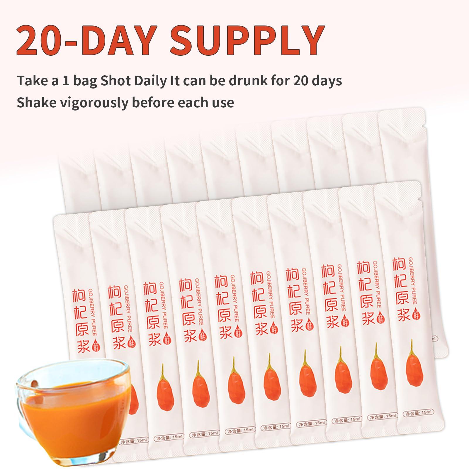 hee creek Goji Berries Fruit Puree Raw Liquid Drink (Wolfberries Juice) 100% pure juice Undiluted -15ml*20 PCSNo Added Sugar wolfberry tea goji puree goji juice (Wolfberries)