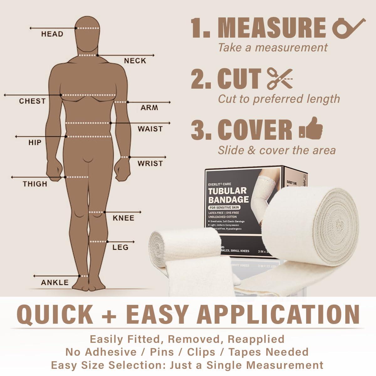 EVERLIT EVERLIT Organic Cotton Elasticated Tubular Bandage Latex-Free | Machine Washable Stockinette Moderate Compression for Arm, Knees, Legs, Joints | Sensitive Skin Tissue Support (Size C | 2.75\" x 11 yd)