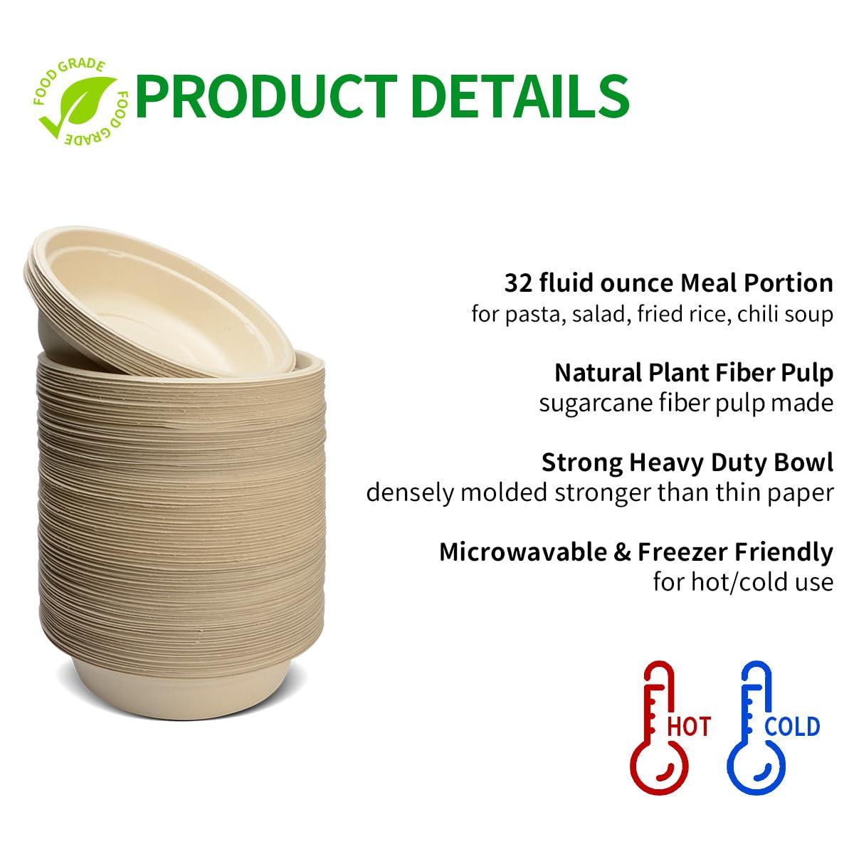 bloomoon bloomoon 100 Pack 32 oz Large Paper Bowls for Salad, Pasta, Burrito, Lunch and Snack, Grease Resist Heavy Duty 32 oz Disposable Bowls for Party and Catering