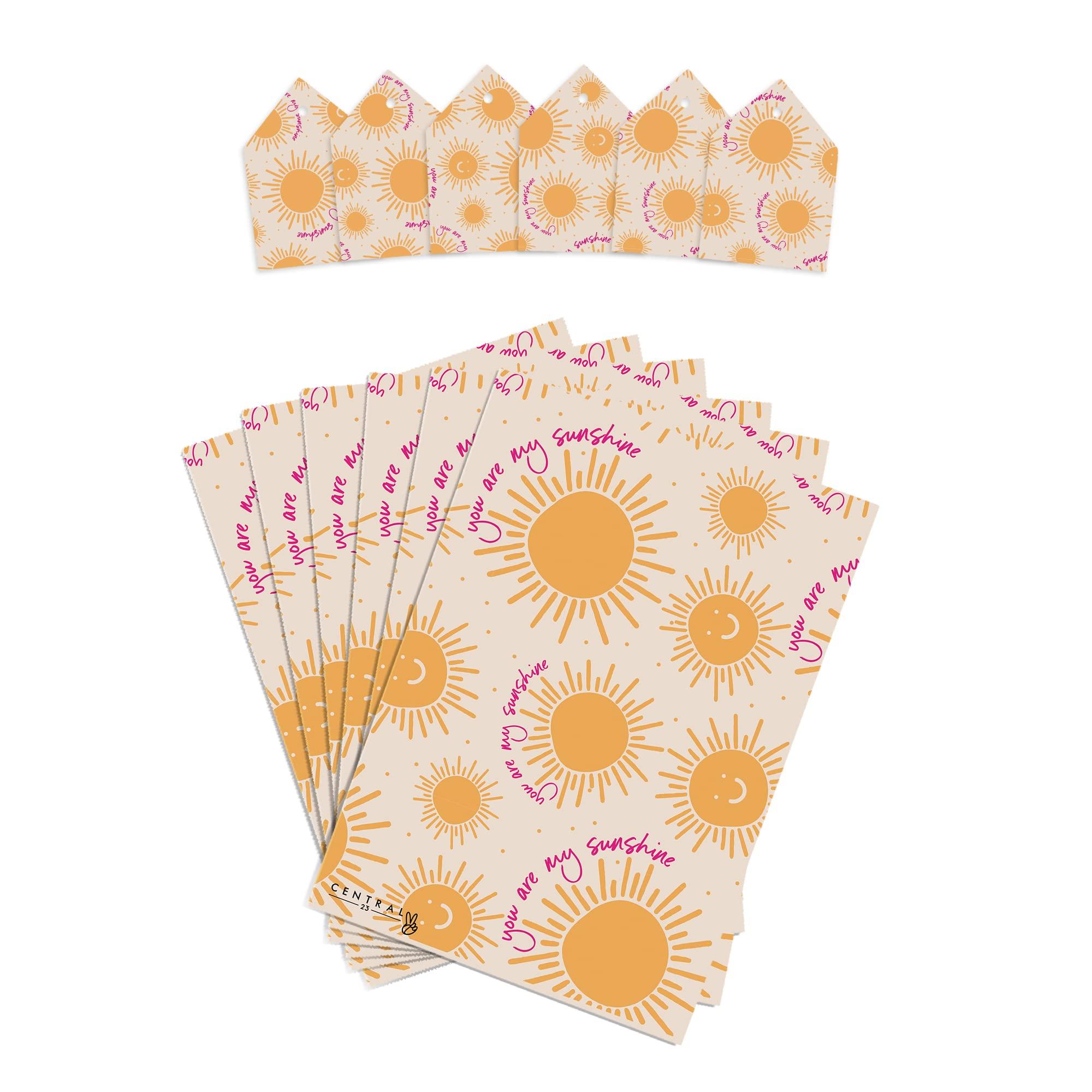CENTRAL 23 CENTRAL 23 Yellow Wrapping Paper - \'You Are My Sunshine\' - 6 Sheets Of Gift Wrap - Summer Sun Gold - For Christmas Holiday Birthday Anniversary - Comes With Fun Stickers