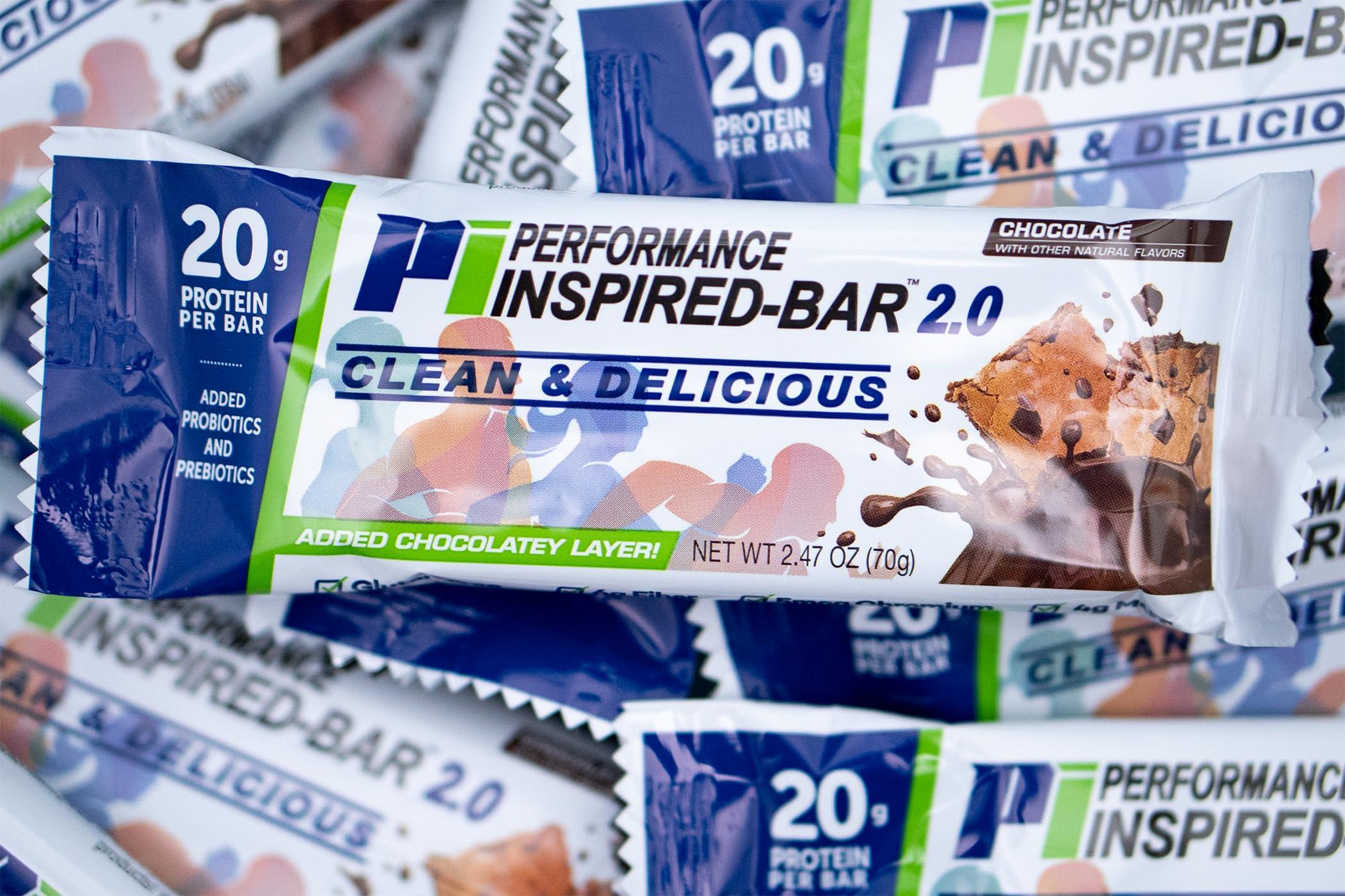 PERFORMANCE INSPIRED Performance Inspired Nutrition Protein Bar 2.0  20G Protein, 6G Fiber, 4G MCTs, 1 Billion CFU Probiotics  Gluten-Free  Chocolate Flavor  12 Count