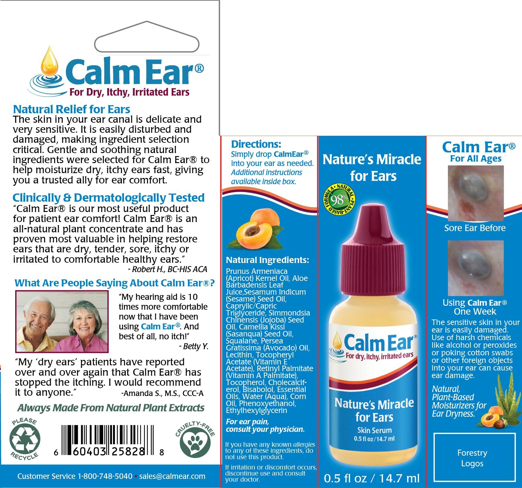 Miracell Calm Ear Drops for Itchy, Clogged, Irritated & Dry Ears. All Natural Ear Oil for Babies, Kids, Adults, Cats & Dogs. 0.5oz