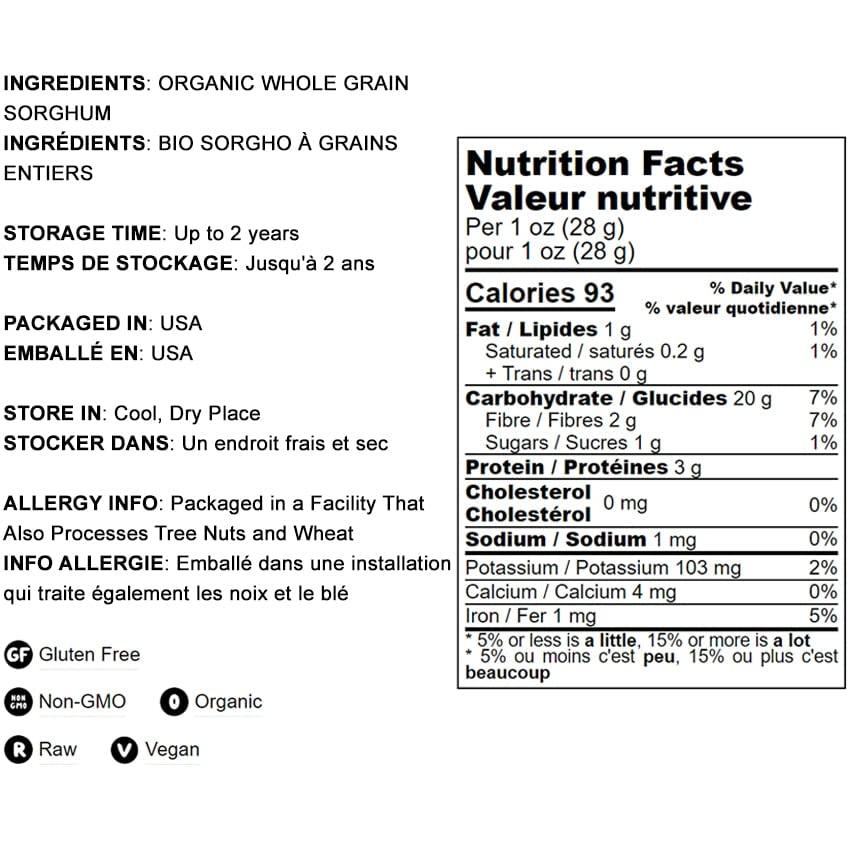 Food to Live Food to Live Gluten Free Organic Whole Grain Sorghum, 1 Pound Non-GMO White Groats. Raw Milo Seeds. Vegan, Bulk Broom-corn. Durra is Great for Making Flour and Popped Jowar Dhani. Made in USA