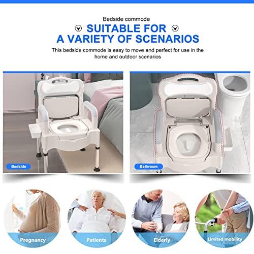 NDLBYR Bedside Commodes, 16" Toilet Chair Seat with Handles, Adjustable Mobile Portable Toilets, Anti-Slip and Anti-Rollover, Adult Potty Chair Load 660 Lb