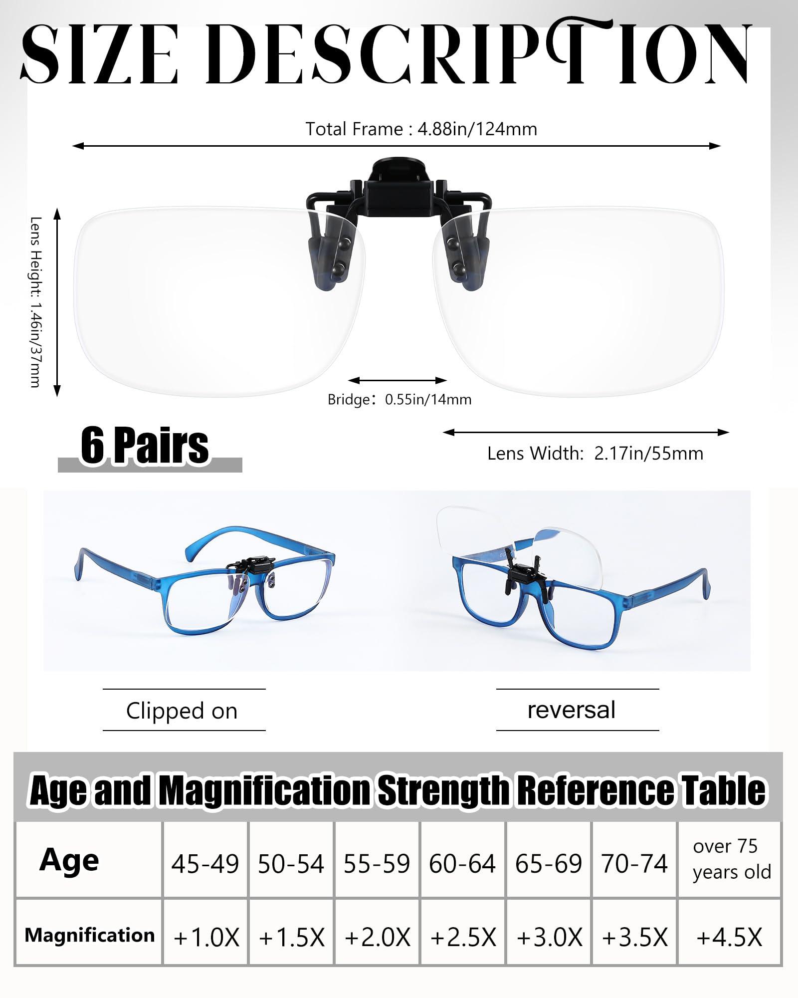 Copkim Copkim 6 Pairs Clip On Reading Glasses Flip up Magnifying Clip on Lens Blue Light Blocking Reading Glasses (3.5 X)