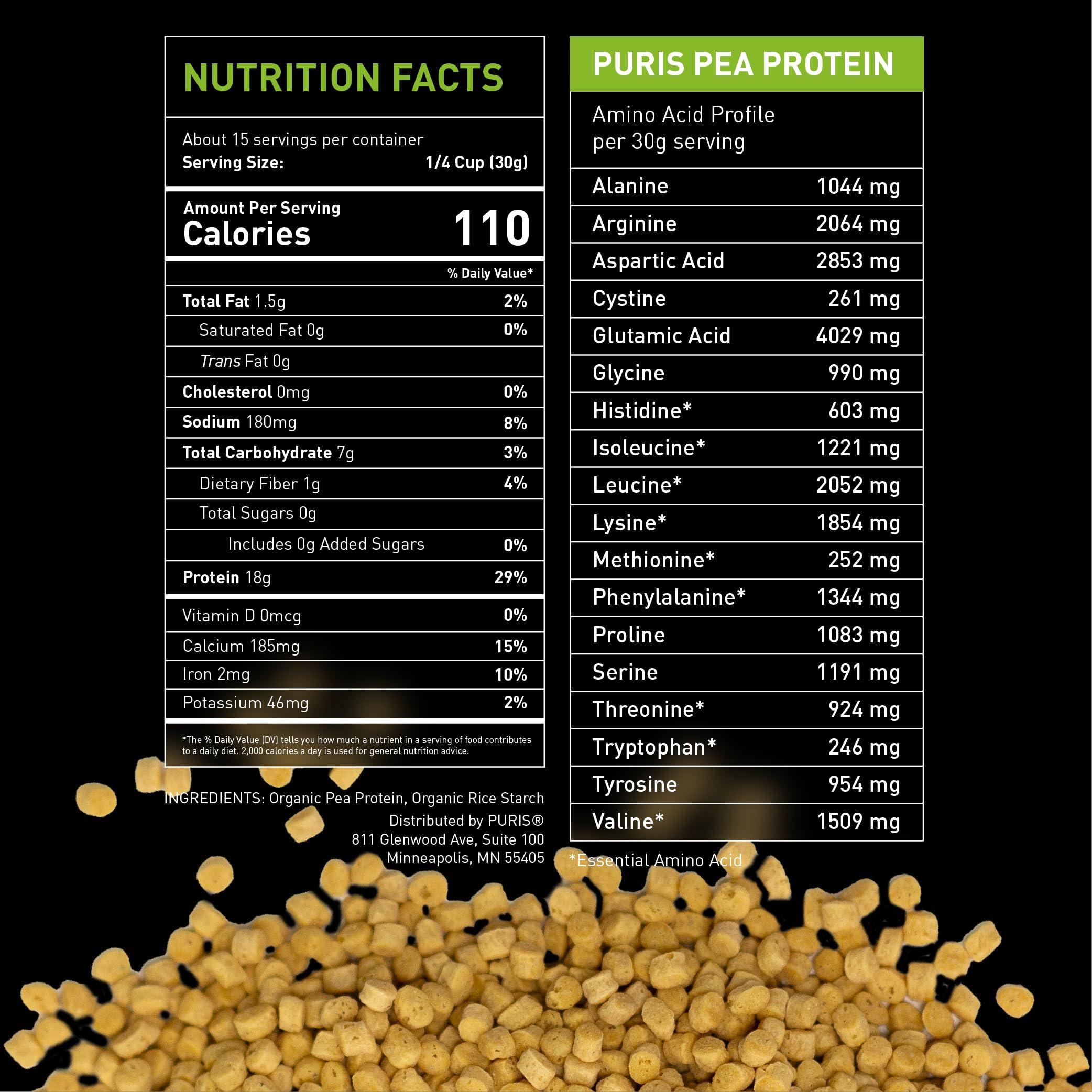 PURIS PURIS Organic Pea Protein Crisps, 1LB, Certified Organic Pea Protein Isolate, Keto Protein Crunch, Made 100% in The USA, Non-GMO, Gluten Free, No Sugar, No Soy, 18g Protein, 7g Carbs, Unflavored