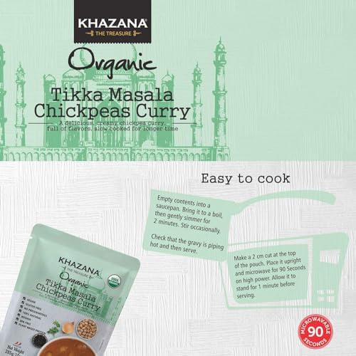 Khazana Khazana Organic Ready to Eat Meals - Tikka Masala Chickpeas Curry (Pack of 6, 10oz Pouches) - Non-GMO, Vegan, Gluten Free & Kosher - Authentic Indian Cuisine in 90 Seconds!