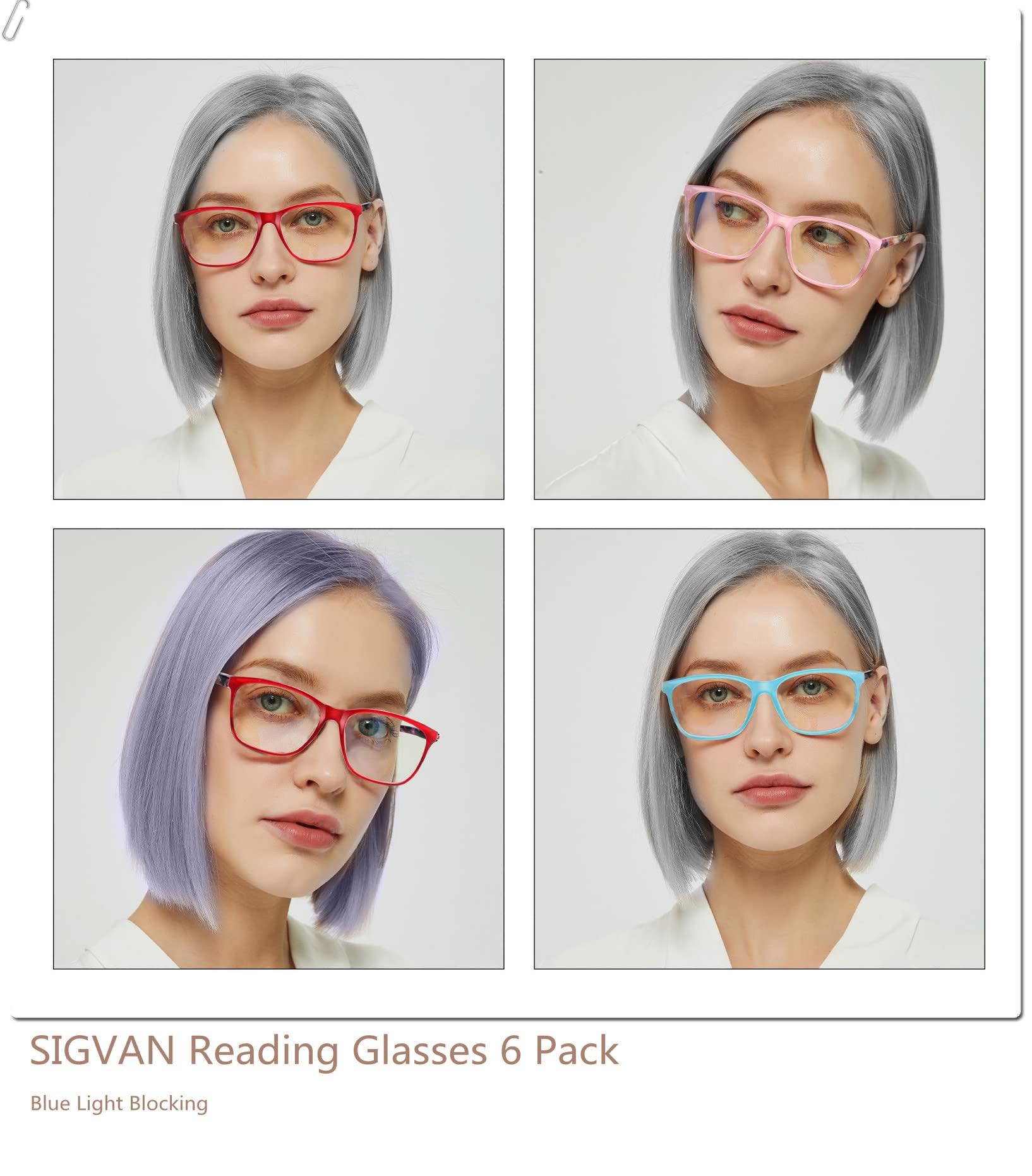 SIGVAN SIGVAN Ladies Reading Glasses Blue Light Blocking Spring Hinge Fashion Pattern Print Eyeglasses for Women (mix colors, 1.25, multiplier_x)