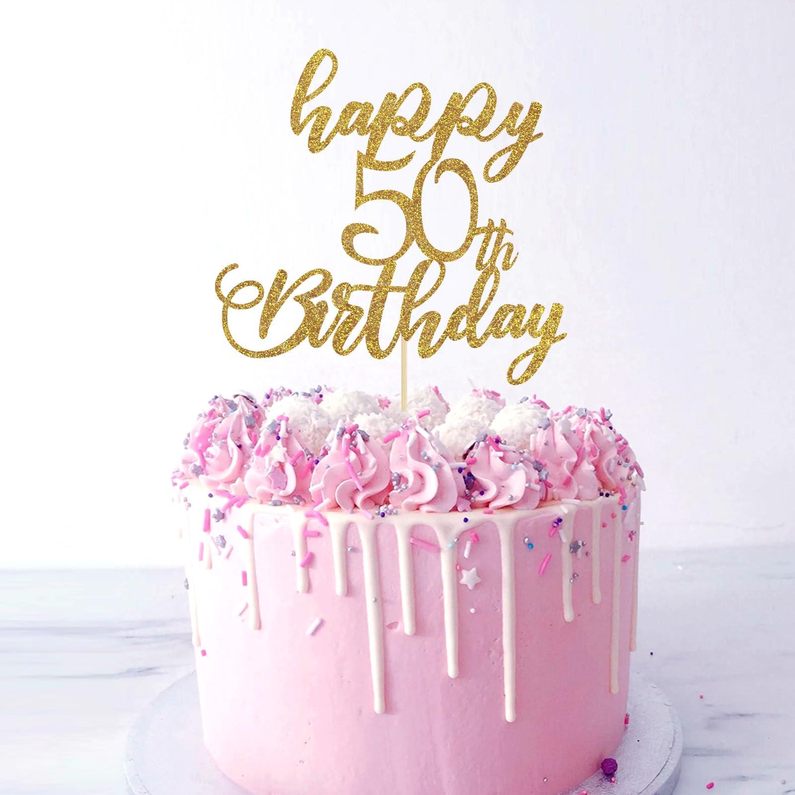 ZlZOXZECX Happy 50th Birthday Cake Topper Glitter 50 & Fabulous Cheers to 50 Years for 50th Birthday Theme Party Supplies Gold