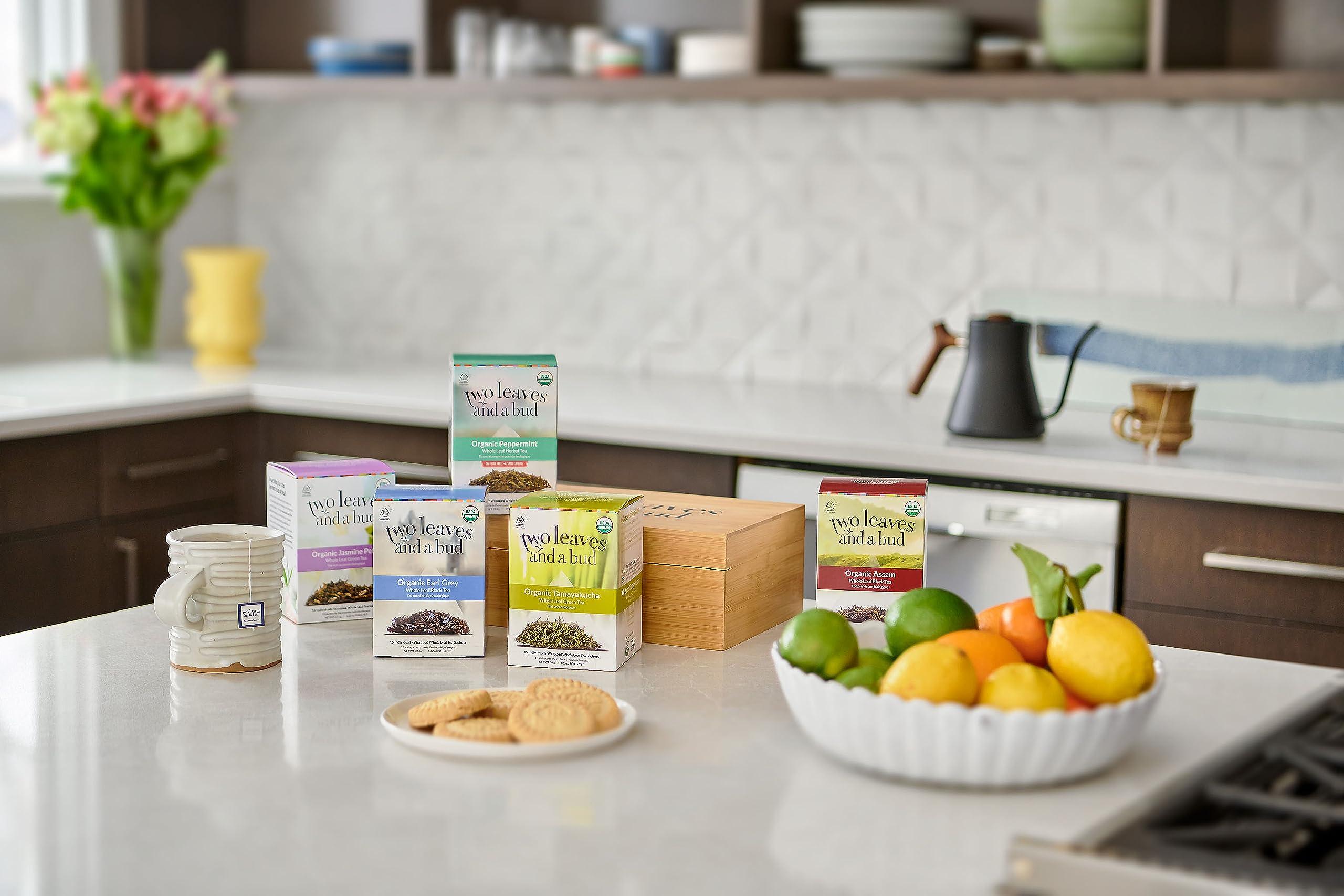 Two Leaves and a Bud Two Leaves and a Bud Organic Peppermint Tea Bags, Naturally Caffeine Free, Herbal Whole Leaf Peppermint Tea in Compostable Sachets, 15 Count (Pack of 1)