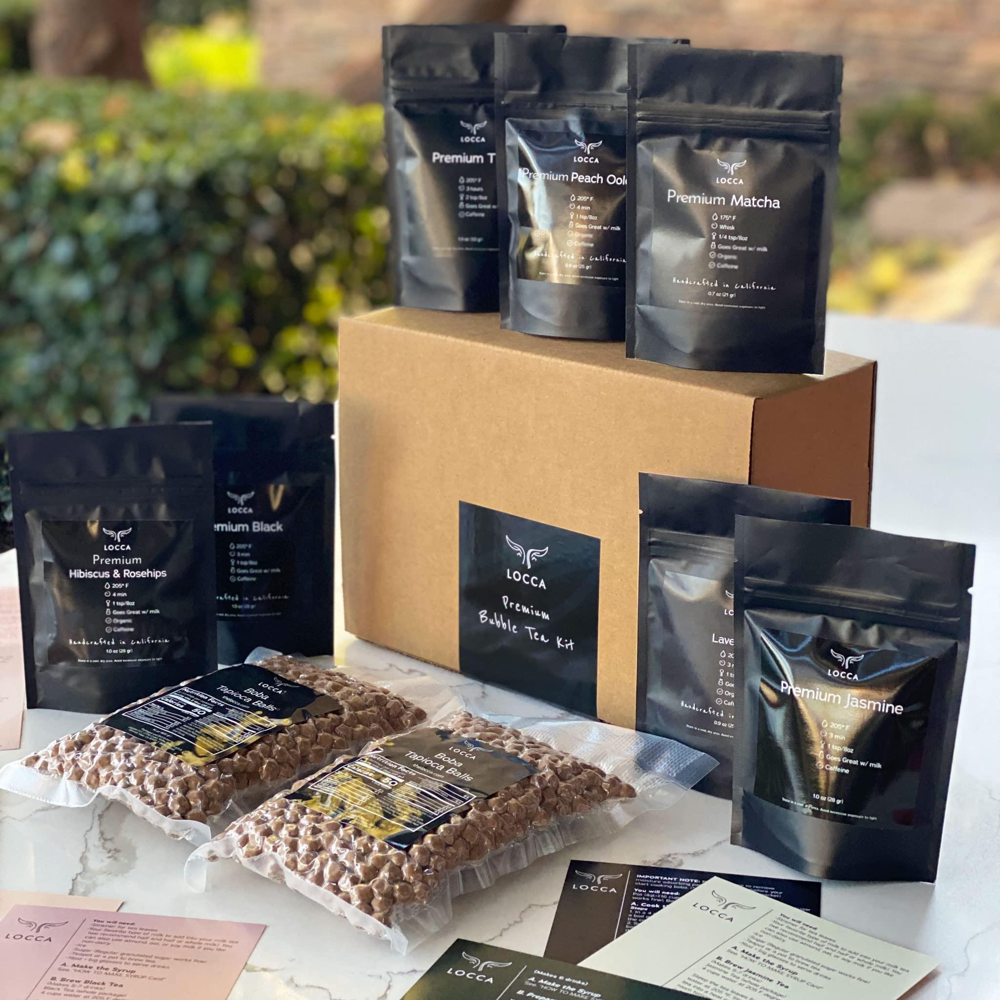 LOCCA Premium Boba Tea Kit | Locca Boba Party Kit | Bubble Tea Gift Kit | Boba Gift | 56+ Drinks | 7 Boba Flavors | Includes Tapioca Balls and Boba Straws | DIY Food Gift