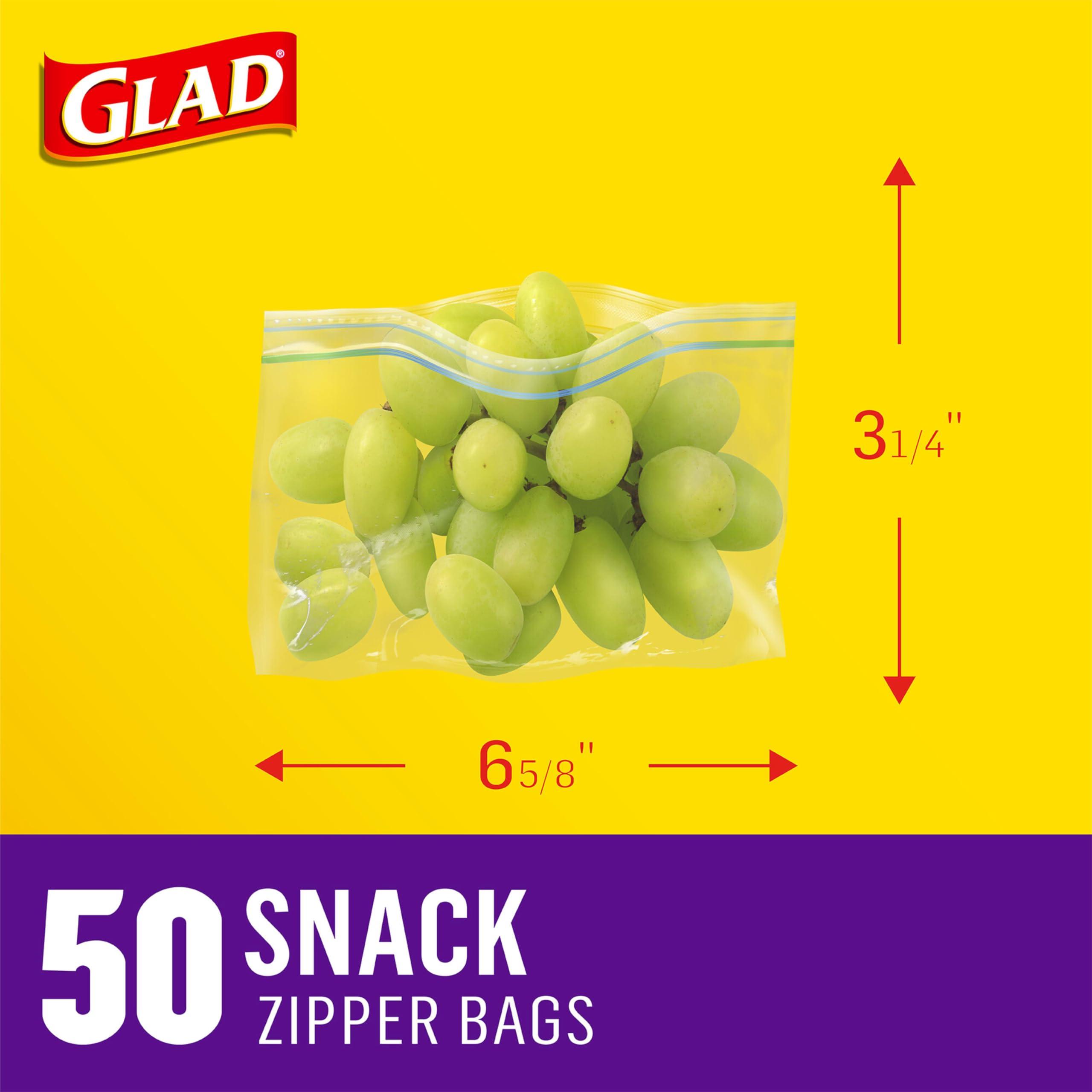 Glad Glad Zipper Food Storage Plastic Bags, Snack, 50 Count (Packaging May Vary)