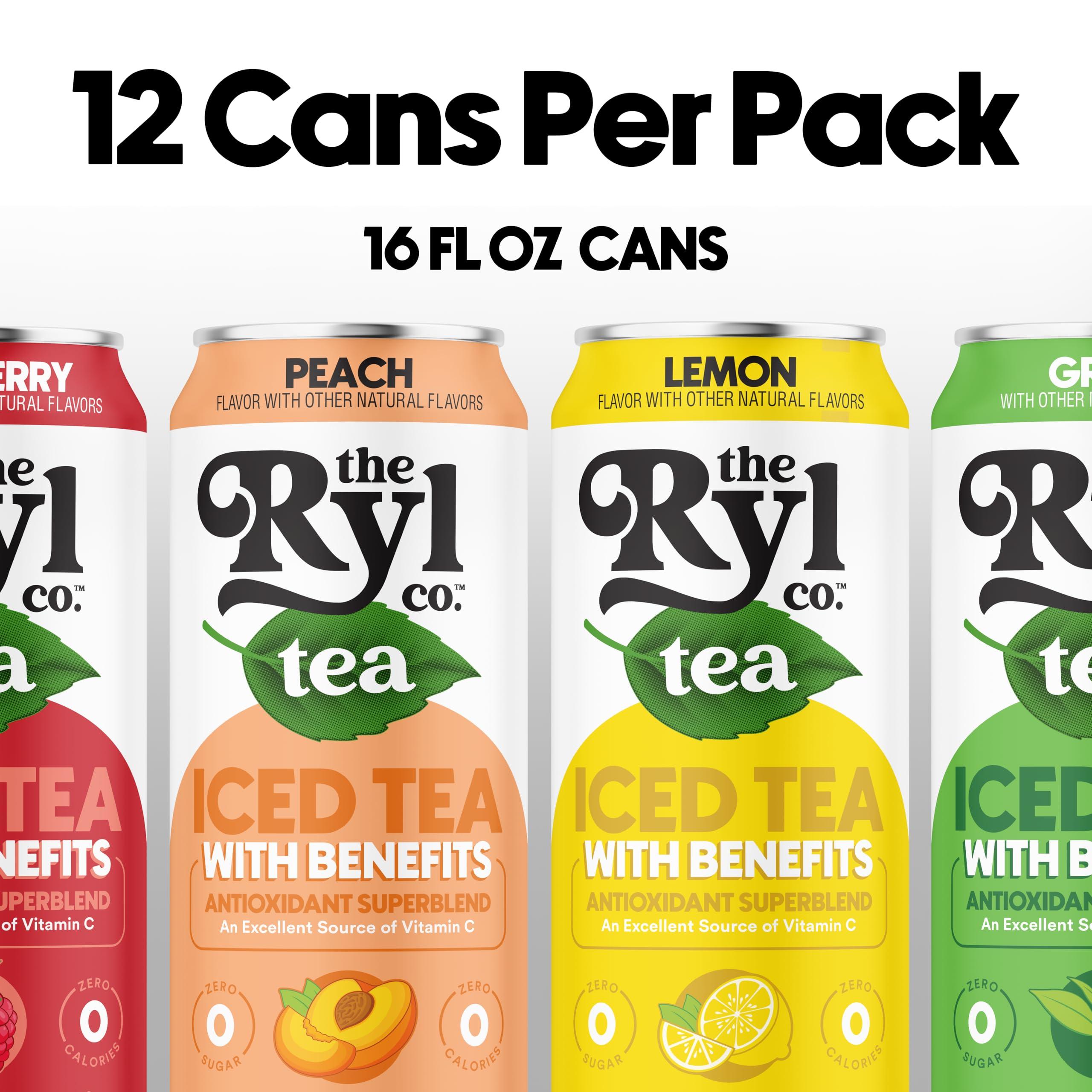 The Ryl Co Ryl Iced Tea, Variety Pack, Antioxidant Superblend, Zero Sugar, Low Carb, Zero Calorie Iced Tea, 16.0 Fl Oz (12-Pack)