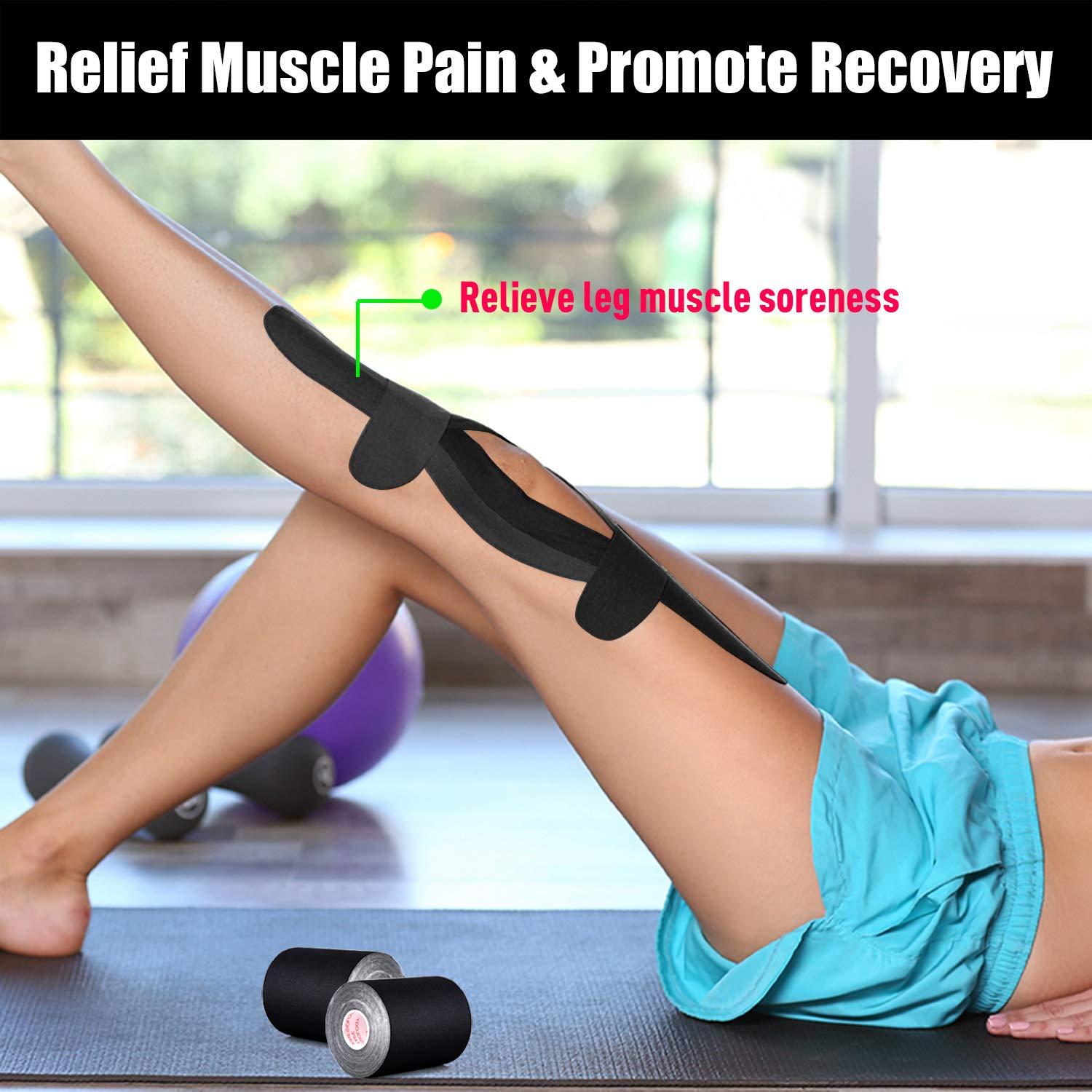 Gsbomzap Gstream 3 Pack Kinesiology Tape, Water Resistant Muscle Support Adhesive Sport Tape for Pain Relief, Latex Free Cotton Elastic Athletic Tape for Joints, Knee, Ankle, Shoulder, Wrist - Black 4in 5.5yd