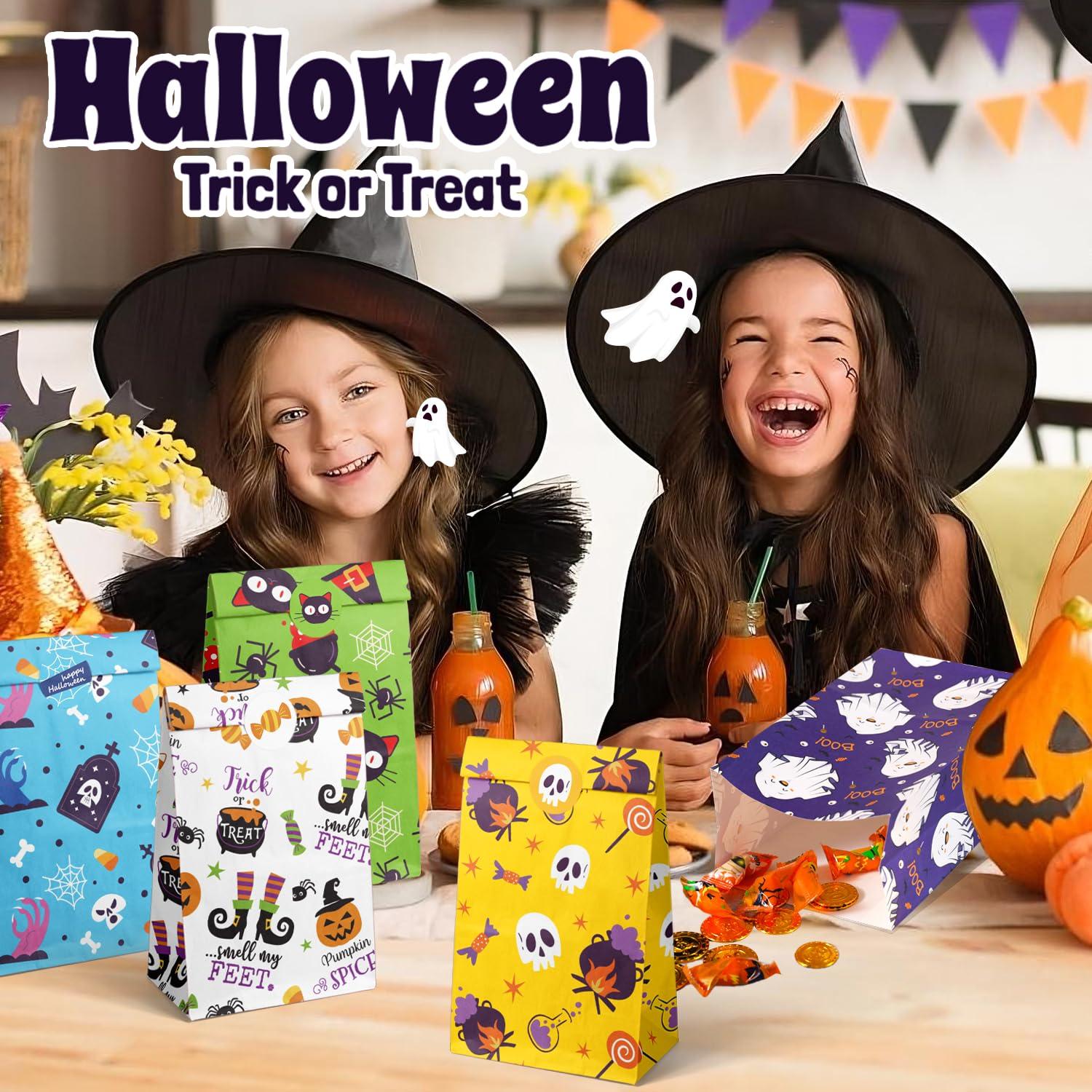 Elunpoe Elunpoe 32pcs Halloween Treat Bags Goodie Bags, Candy Bags for Trick or Treat, Perfect Halloween Party Favor Paper Bags for Snacks, Gift Bags, and Party Supplies