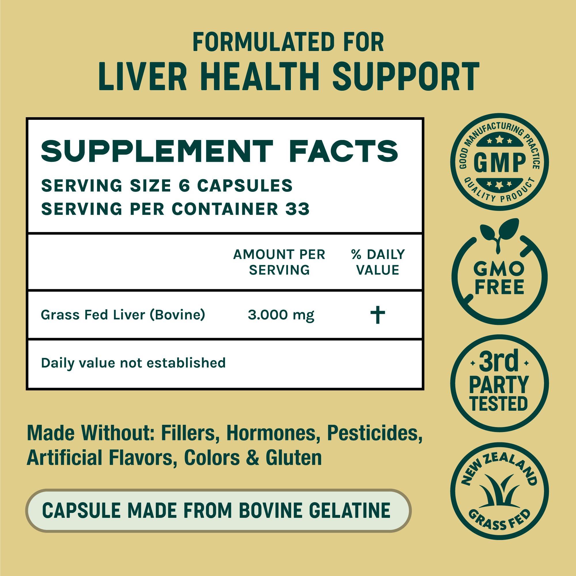 One Earth Health One Earth Health Beef Liver Capsules. 100% Grass Fed New Zealand Beef Liver. Pasture Raised. GMO and Filler Free. 200 Capsules (3,000mg Serving)