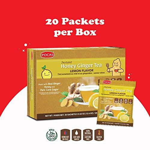 Pocas Pocas Honey Ginger Tea - Instant Tea Powder Packets with Lemon & Ginger Honey Crystals Tea, Non-GMO/Gluten Free/Caffeine Free Tea, 20 Count (Pack of 2)