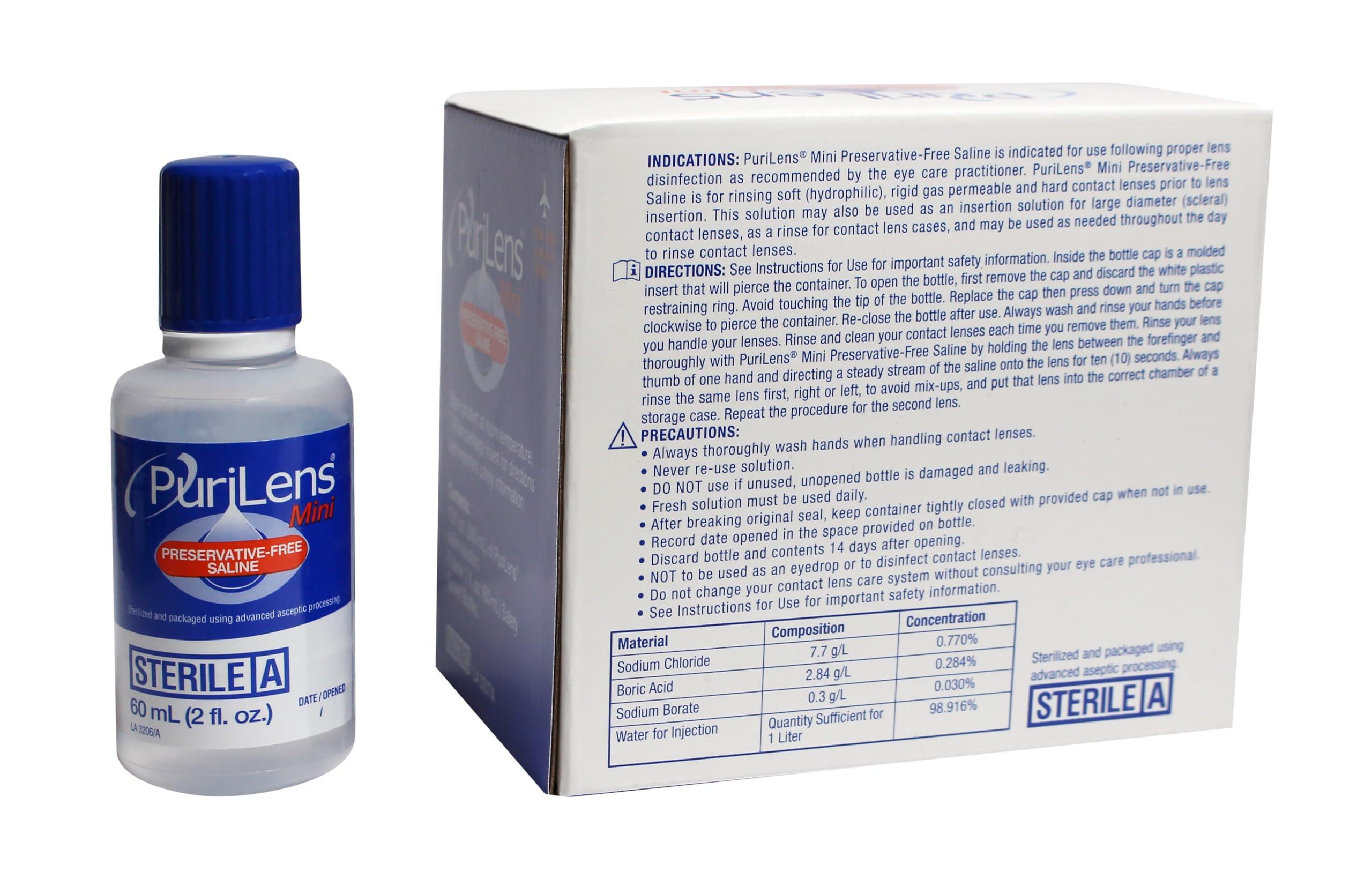 Purilens Purilens Mini Preservative-Free Contact Lens Saline 60ml (2 fl. oz.) 6 Pack