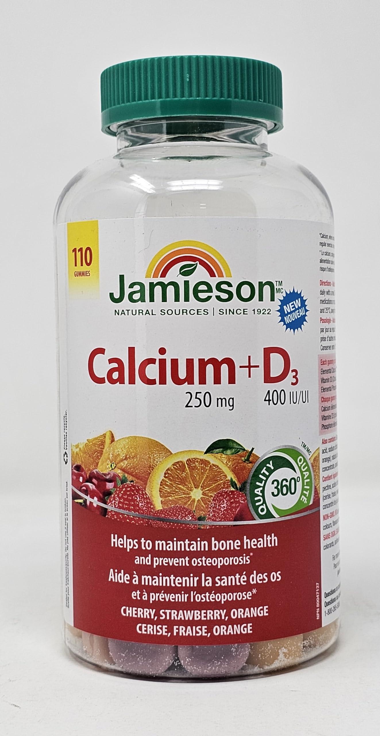 Jamieson Jamieson Calcium 250mg + D3 400 IU/UI Fruit Flavoured Gummies - Helps to Maintain Bone Health - 110 Count