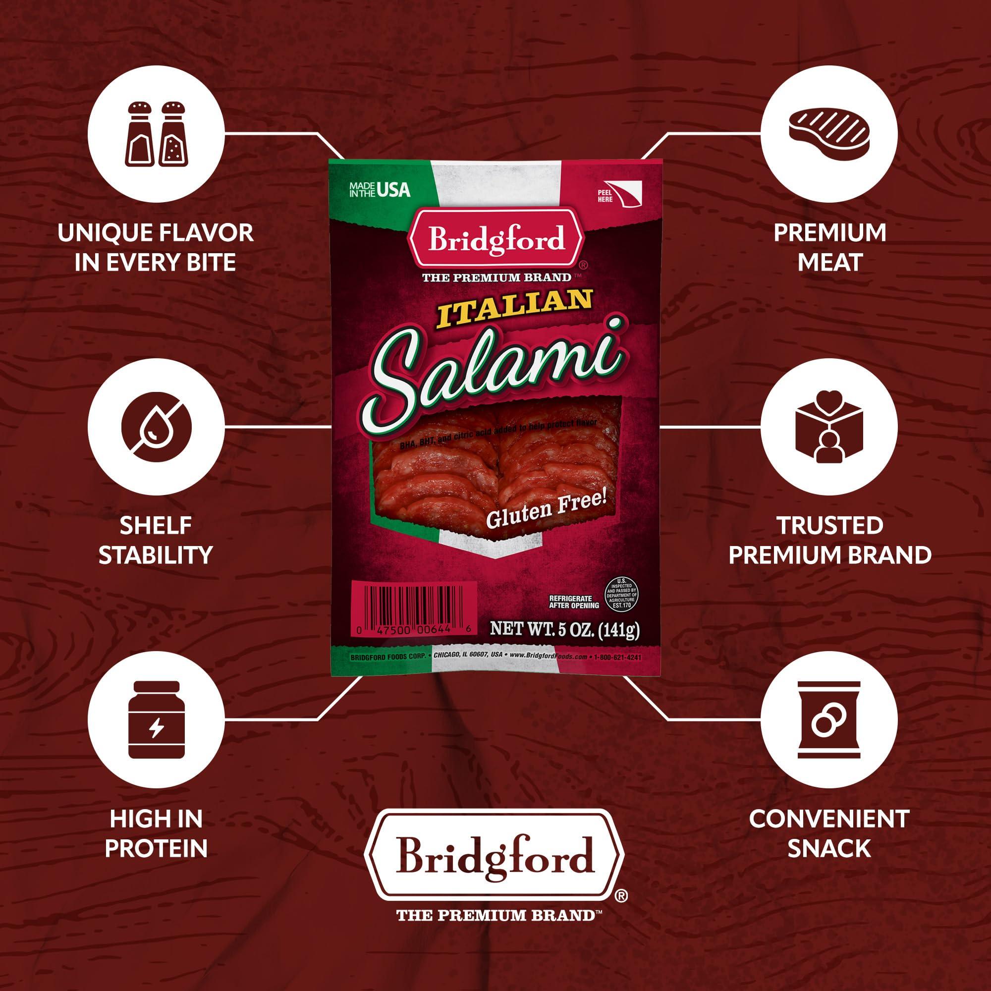 Bridgford Bridgford Italian Salami 5 oz Pack of 2 - Zero Carb Healthy Salami Sliced Charcuterie Meat for Your Charcuterie Boards or Antipasto Platters - Ready-to-Eat Snack for On-the-Go Snacking