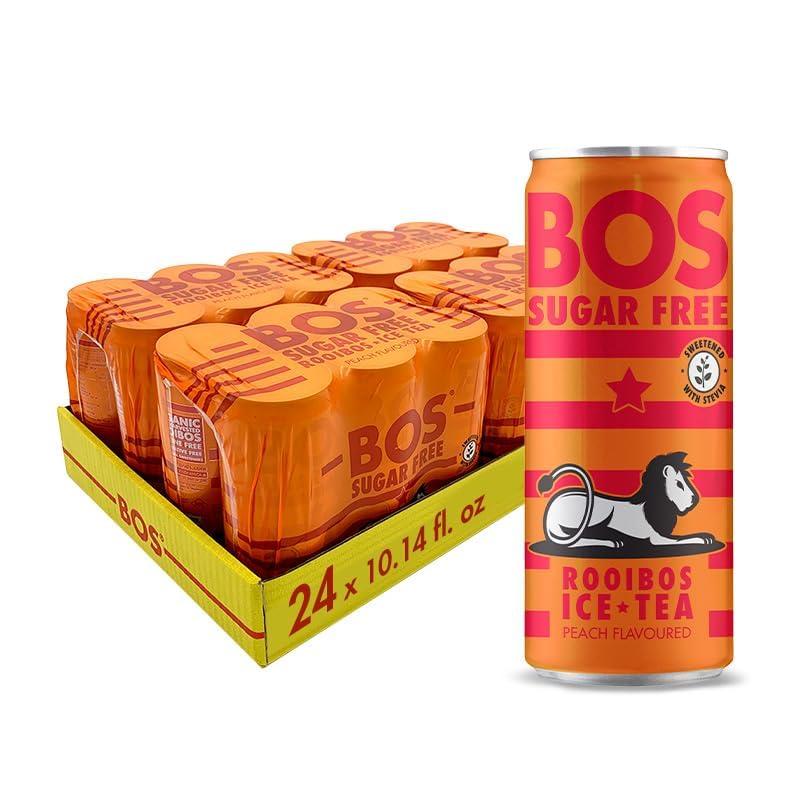 BOS BOS Rooibos Iced Tea Sugar Free Peach | 24x (6x 10.1 oz Cans) | Organic, Caffeine Free, Naturally Sweet, Antioxidant-Rich, Herbal, Red Rooibos Tea | From South Africa