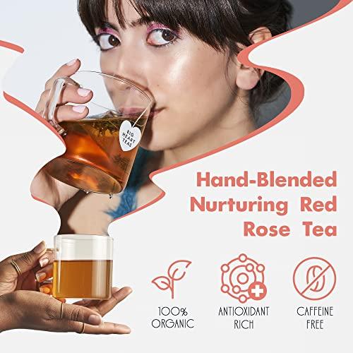 Big Heart Tea Co. Big Heart Tea Co. Tea Bags - Cup of Love Red Rose - Certified Organic, Floral Ayurvedic Herbal Decaf Tea in Zero Plastic Sachets with Small Batch Ground Herbs, Adaptogenic Tulsi, 10 Tea Bags