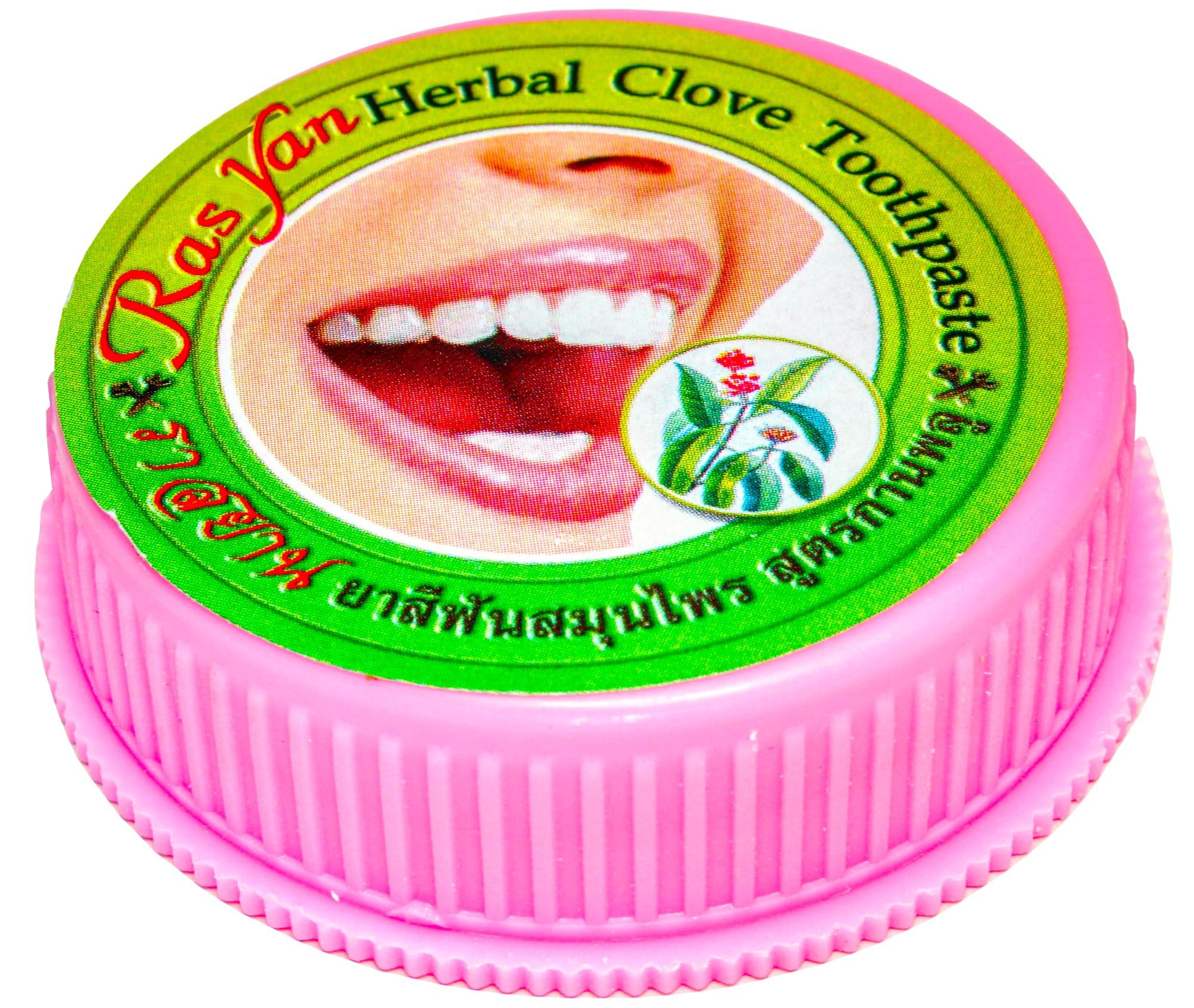 Bedront 2 Pcs. of Ras Yan Herbal Clove Concentrated Toothpaste in Round Box 25 Gram. Original from Thailand.