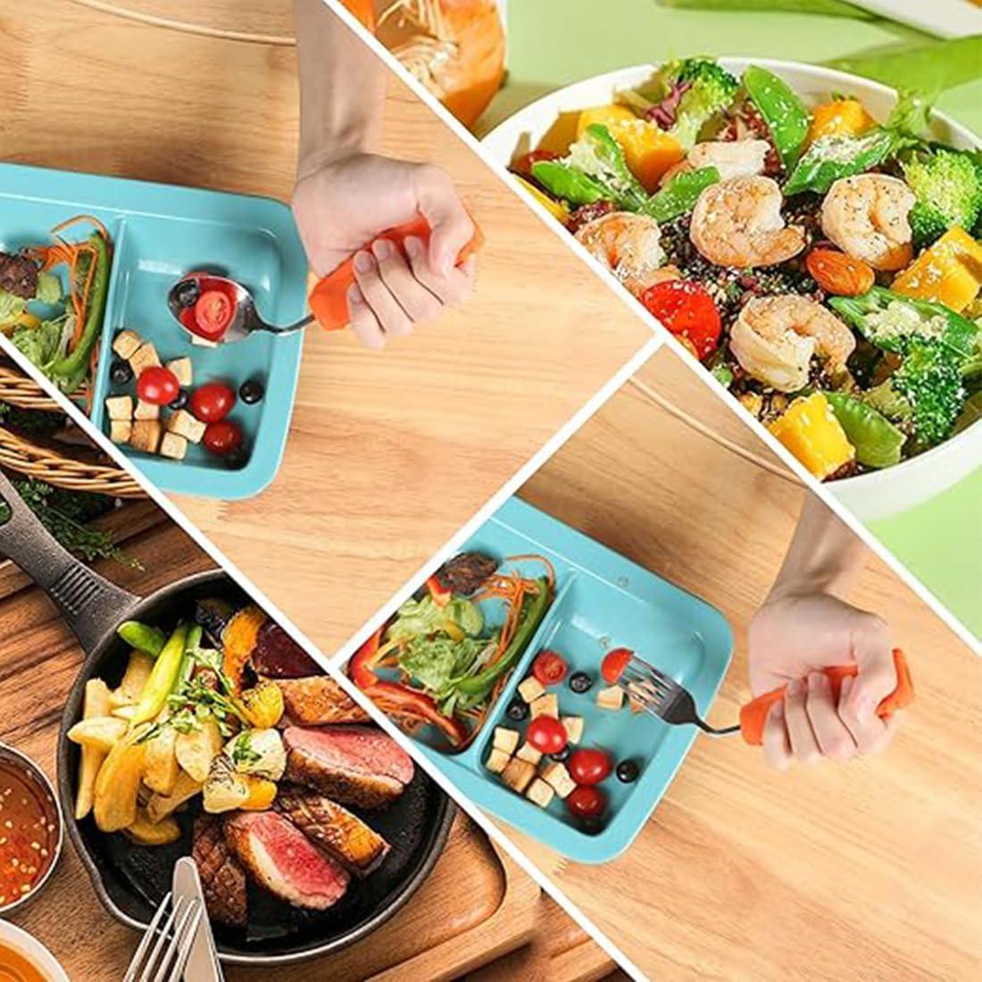 Ehucon Ehucon Adaptive Utensils,Weighted Angled Silverware,Parkinsons Aids,Angled Silverware Spoon and Fork Set for Elderly, Arthritis, Dementia, Disable, Handicapped Hands (Left Hand,Pack of 2,Orange)