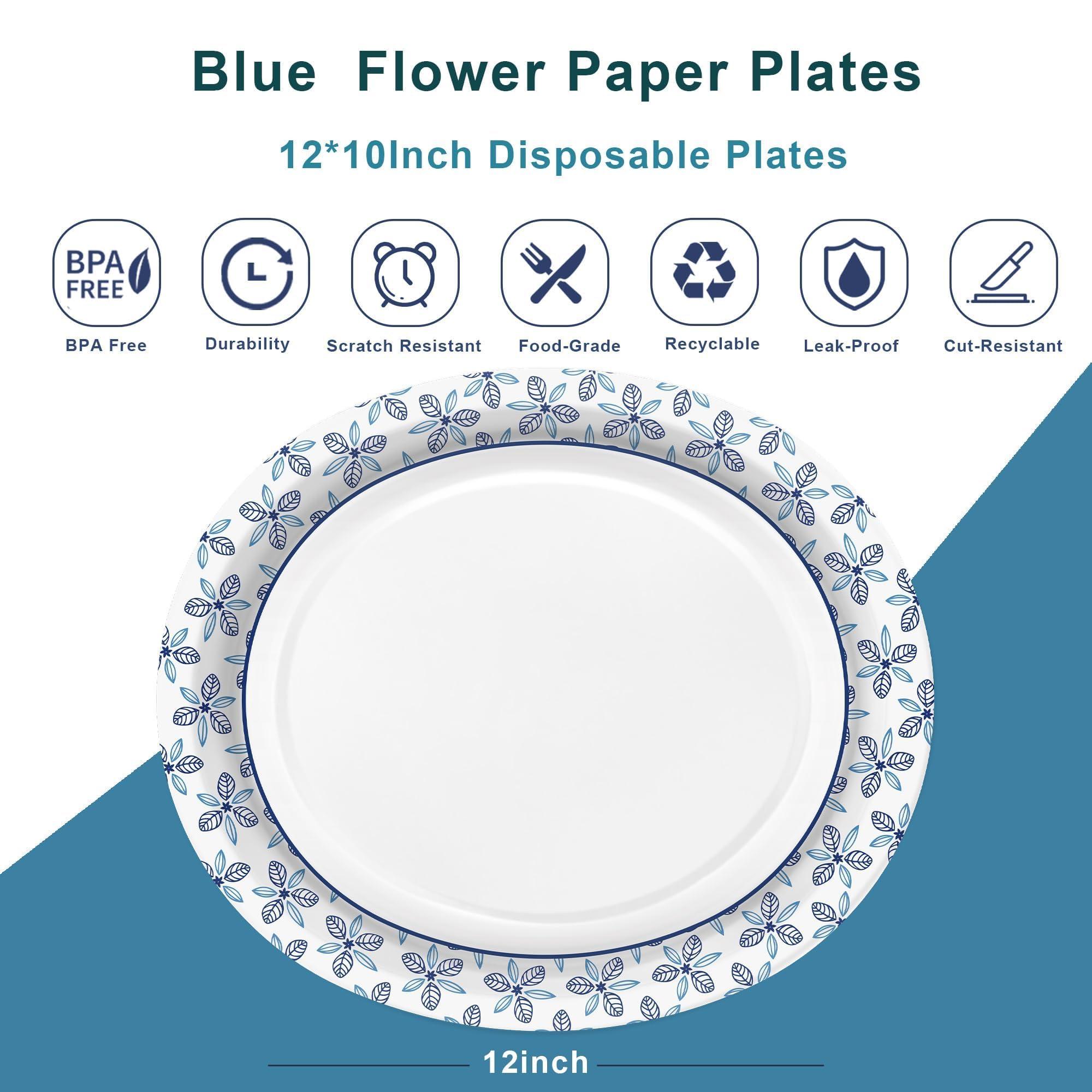 VEIZEDD VEIZEDD 50 Pcs Oval Paper Plates 12 x 10 in Large Disposable Dinner Platters Heavy Duty for Holidays,BBQs,Birthdays Party,Celebration